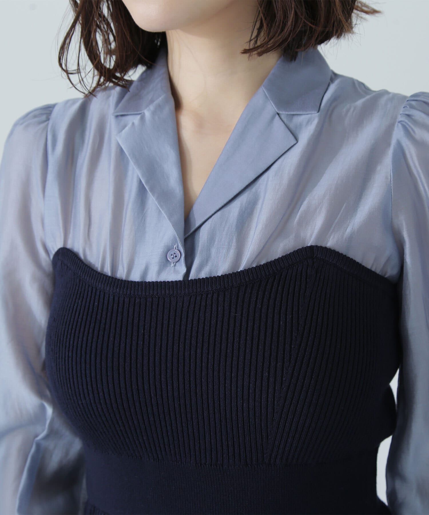  「オープンカラーニットビスチェワンピース」|ワンピース|