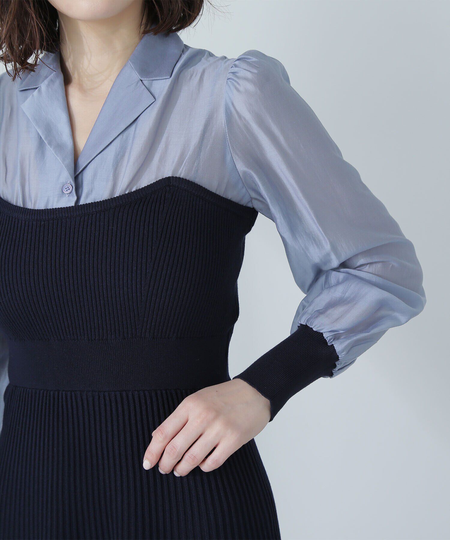  「オープンカラーニットビスチェワンピース」|ワンピース|