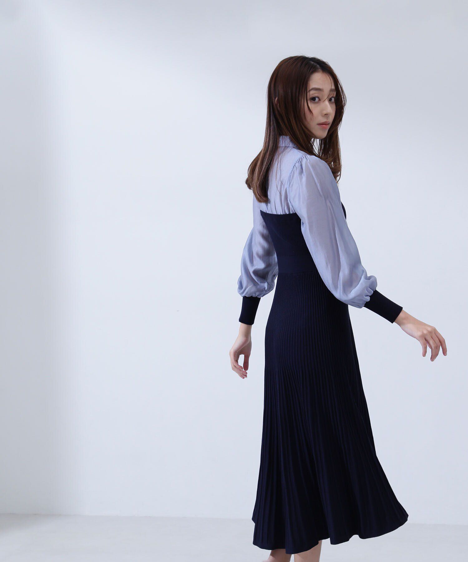  「オープンカラーニットビスチェワンピース」|ワンピース|