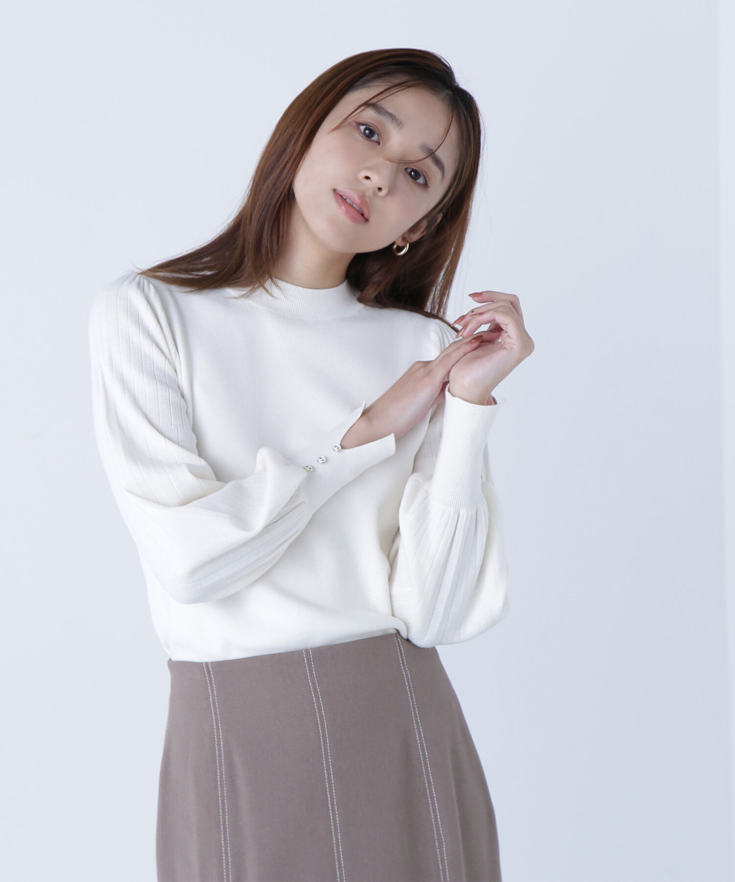  「プリーツスリーブニット」|ニット・セーター|オフホワイト1