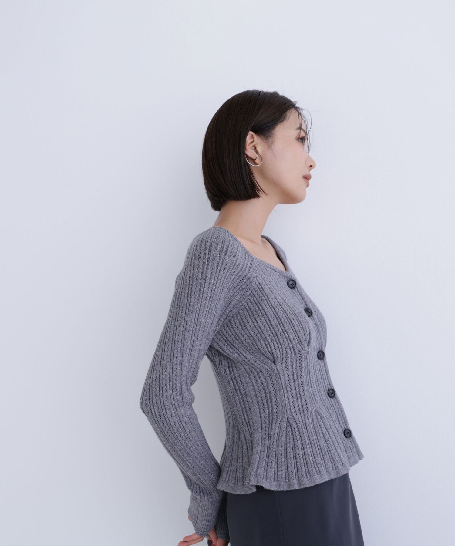  「柄編みペプラムニットカーディガン」|ニット・セーター|