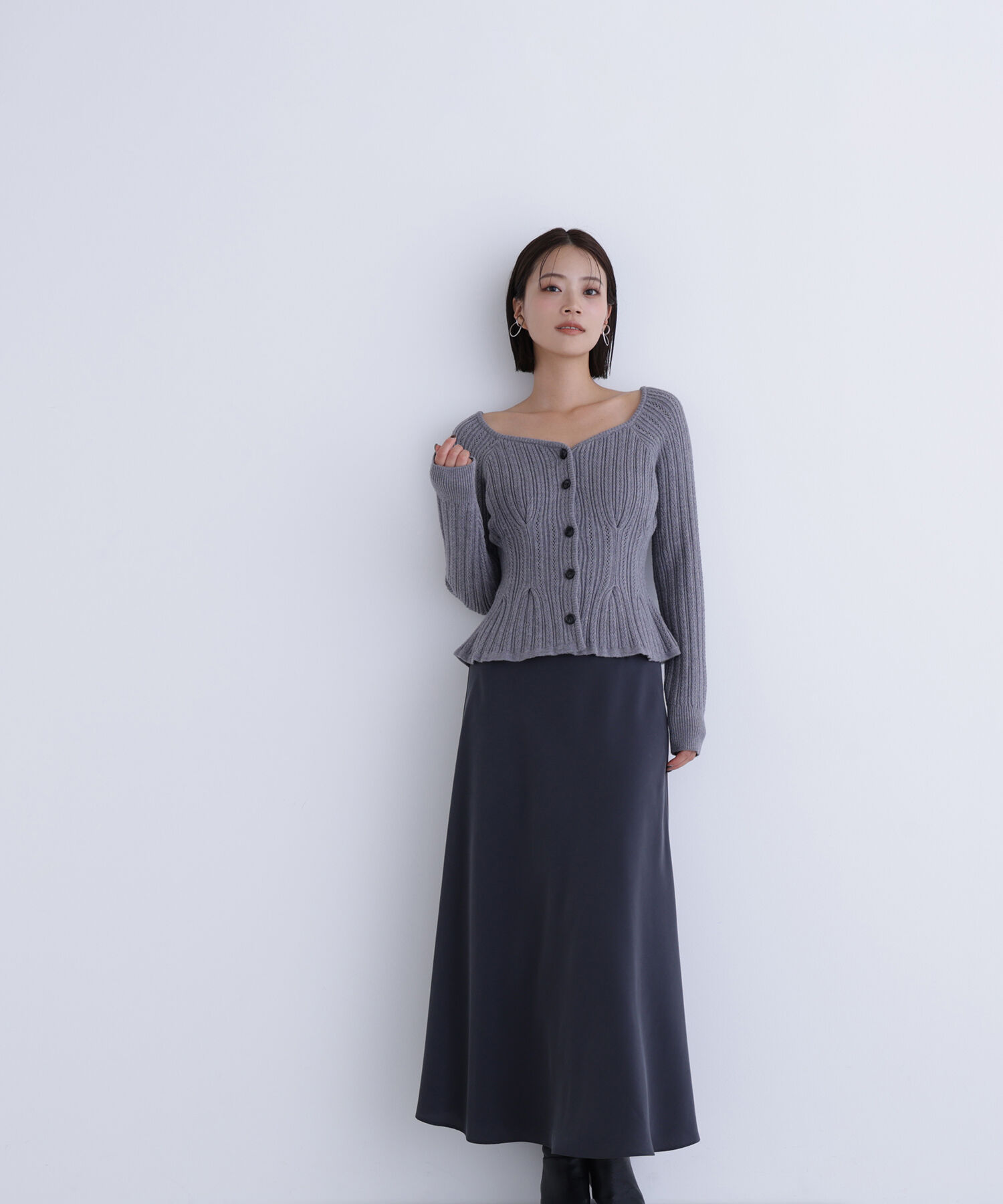  「柄編みペプラムニットカーディガン」|ニット・セーター|