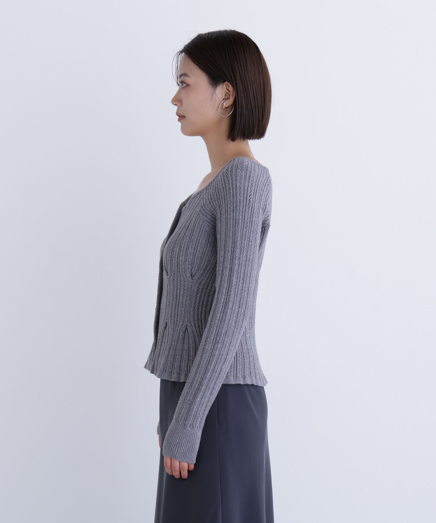  「柄編みペプラムニットカーディガン」|ニット・セーター|