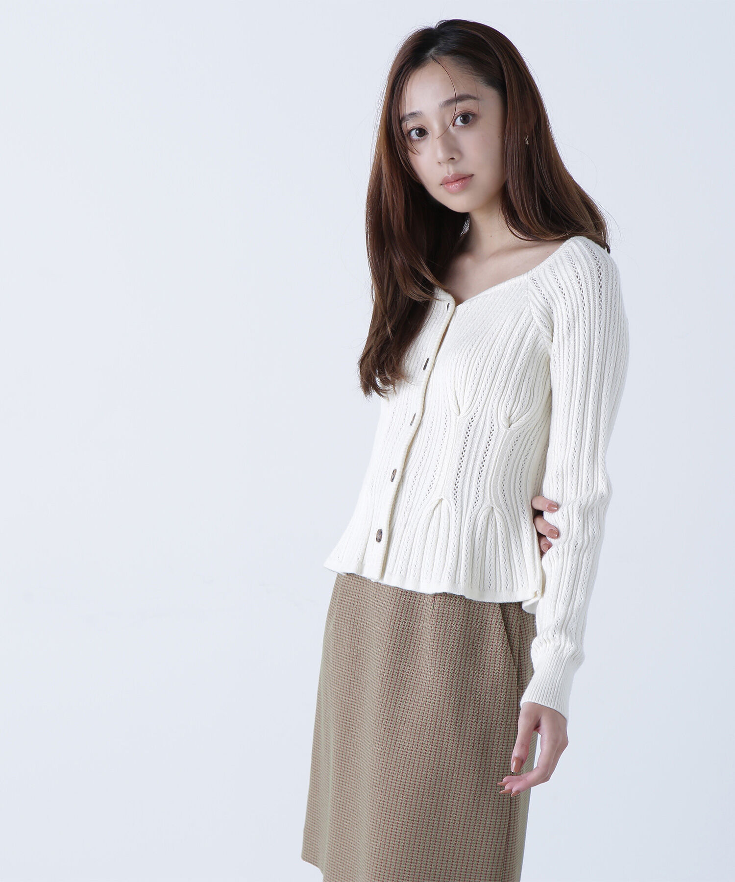  「柄編みペプラムニットカーディガン」|ニット・セーター|