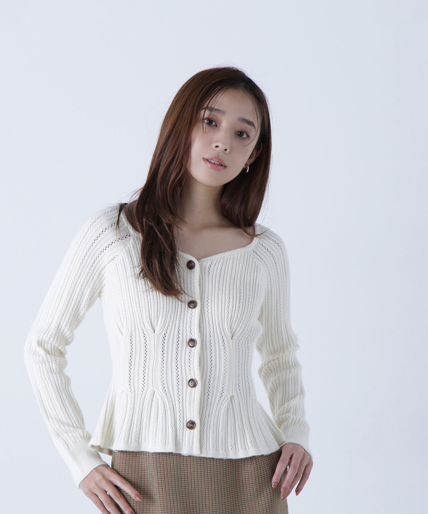  「柄編みペプラムニットカーディガン」|ニット・セーター|