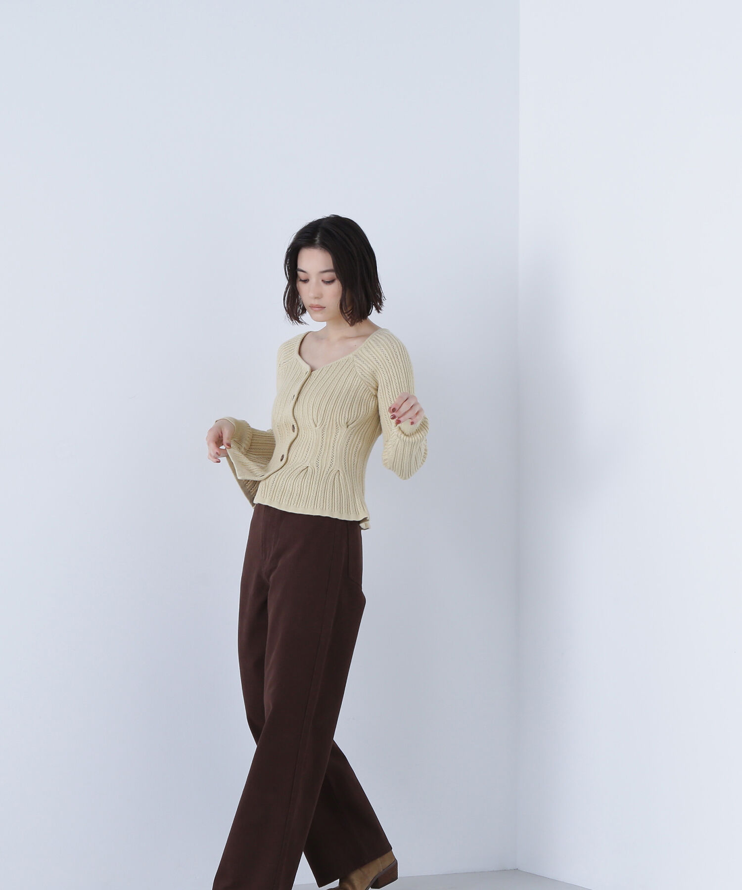  「柄編みペプラムニットカーディガン」|ニット・セーター|