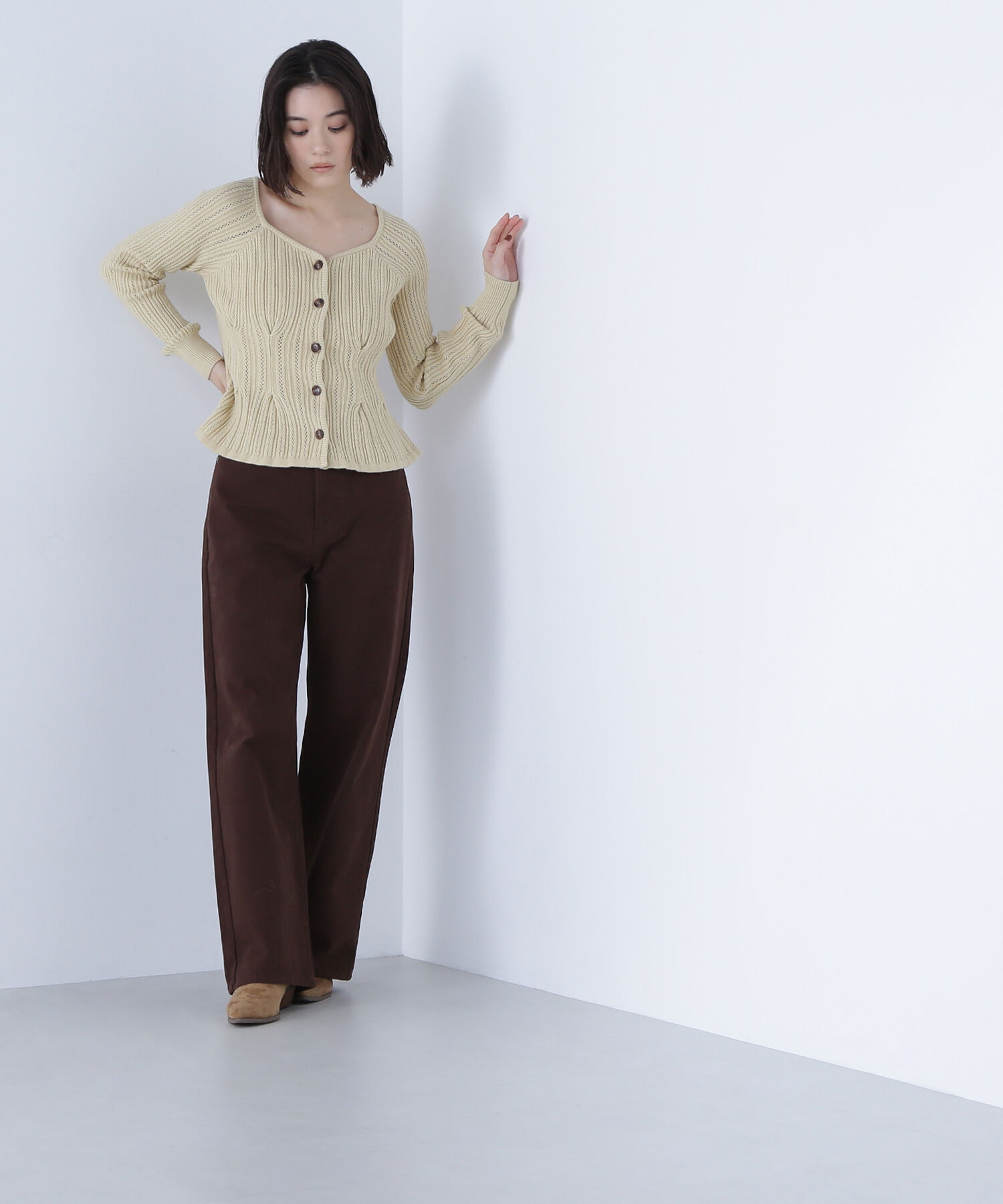  「柄編みペプラムニットカーディガン」|ニット・セーター|