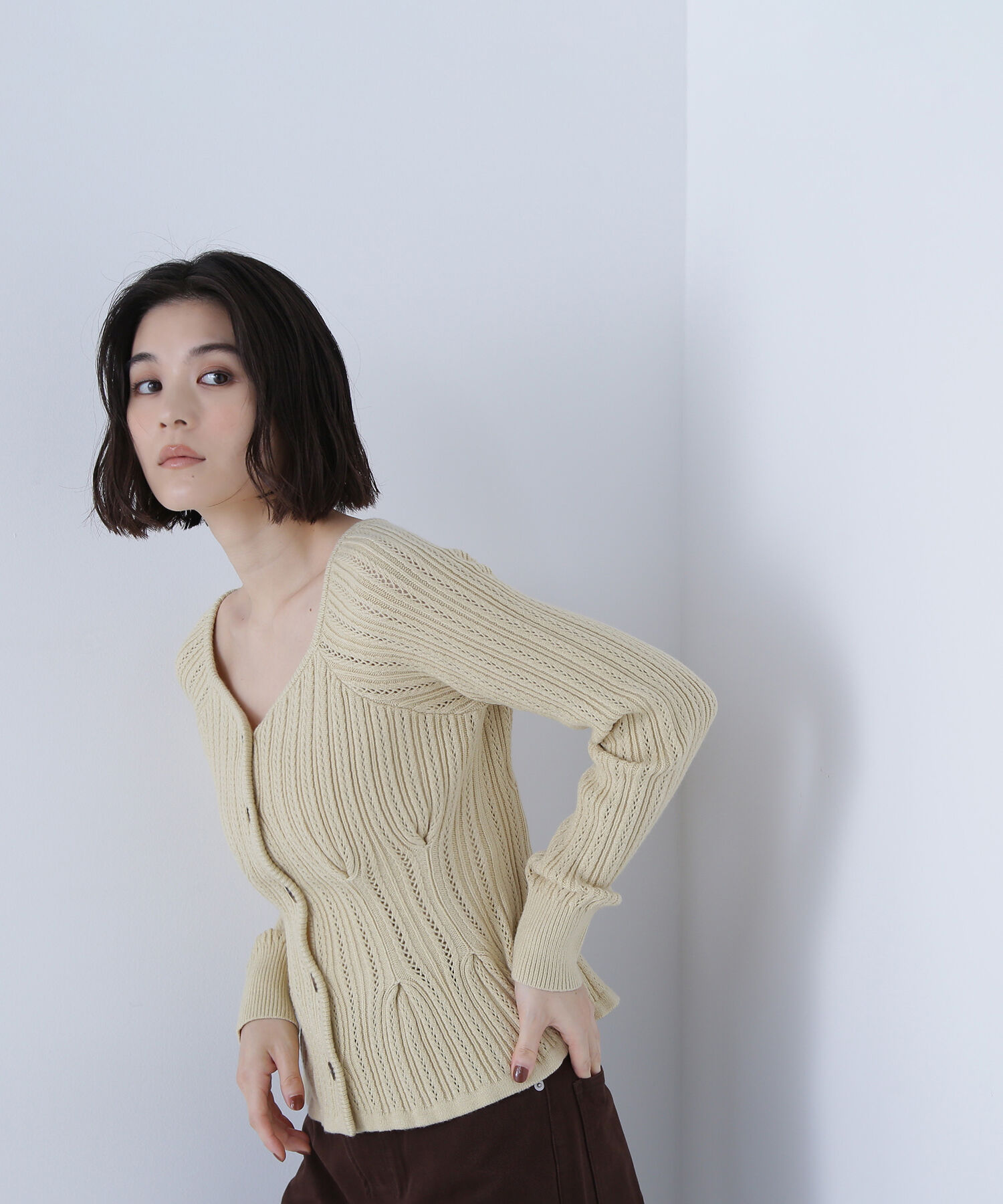  「柄編みペプラムニットカーディガン」|ニット・セーター|