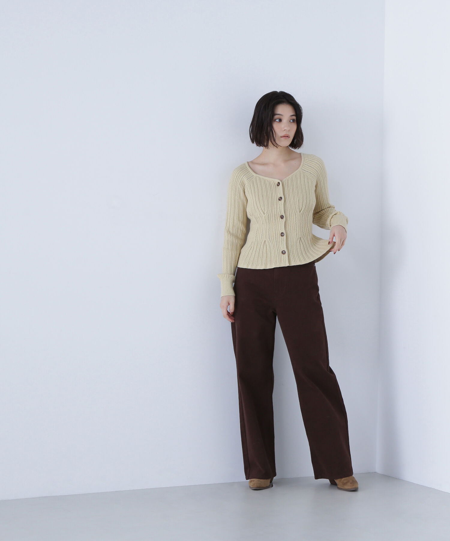  「柄編みペプラムニットカーディガン」|ニット・セーター|