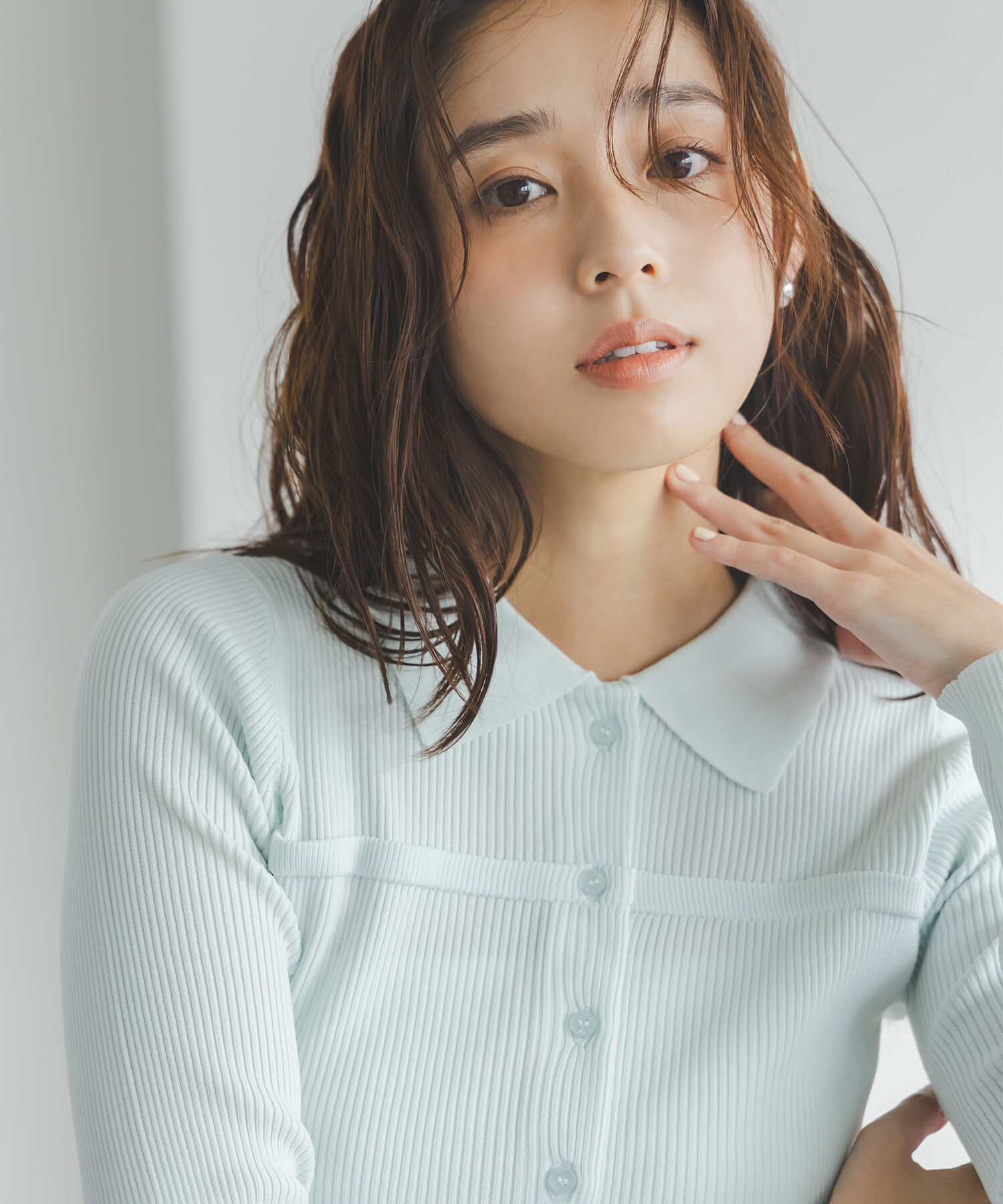  「ヨーク切替ポロニット」|ニット・セーター|ライトブルー