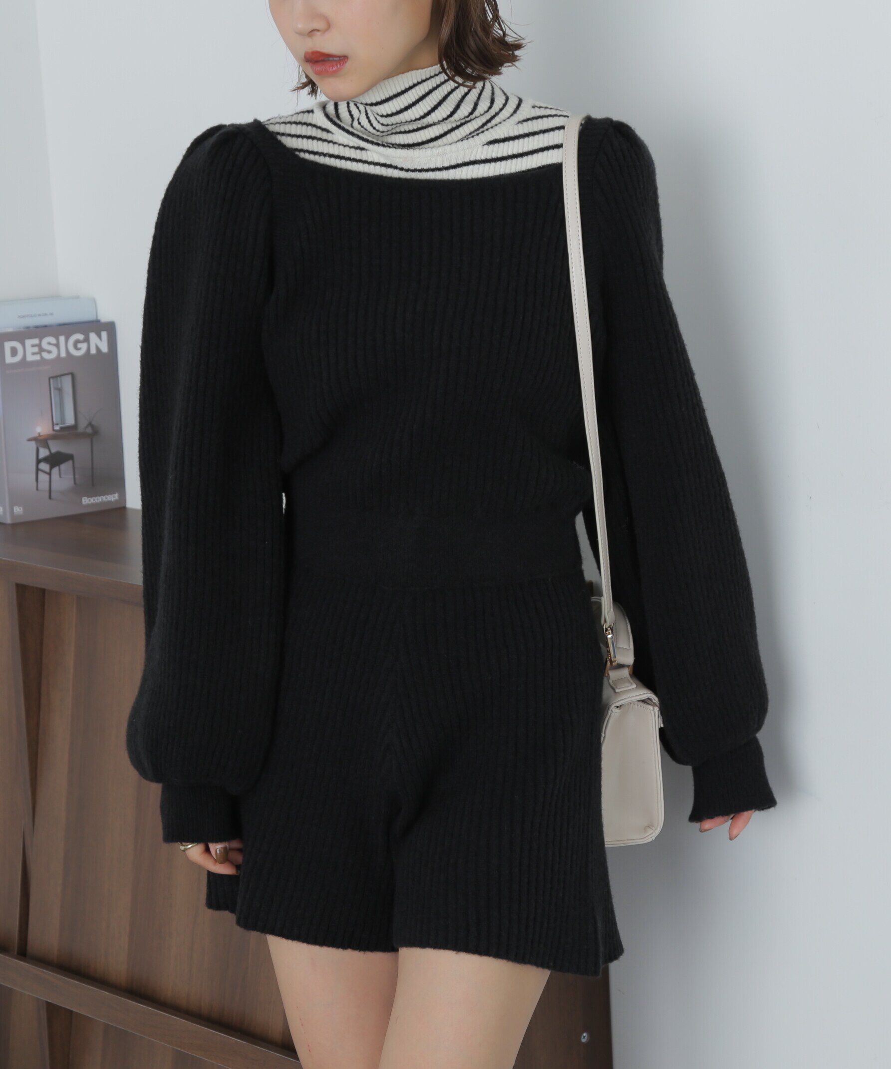  「スクエアネックリブニットロンパース」|ワンピース|