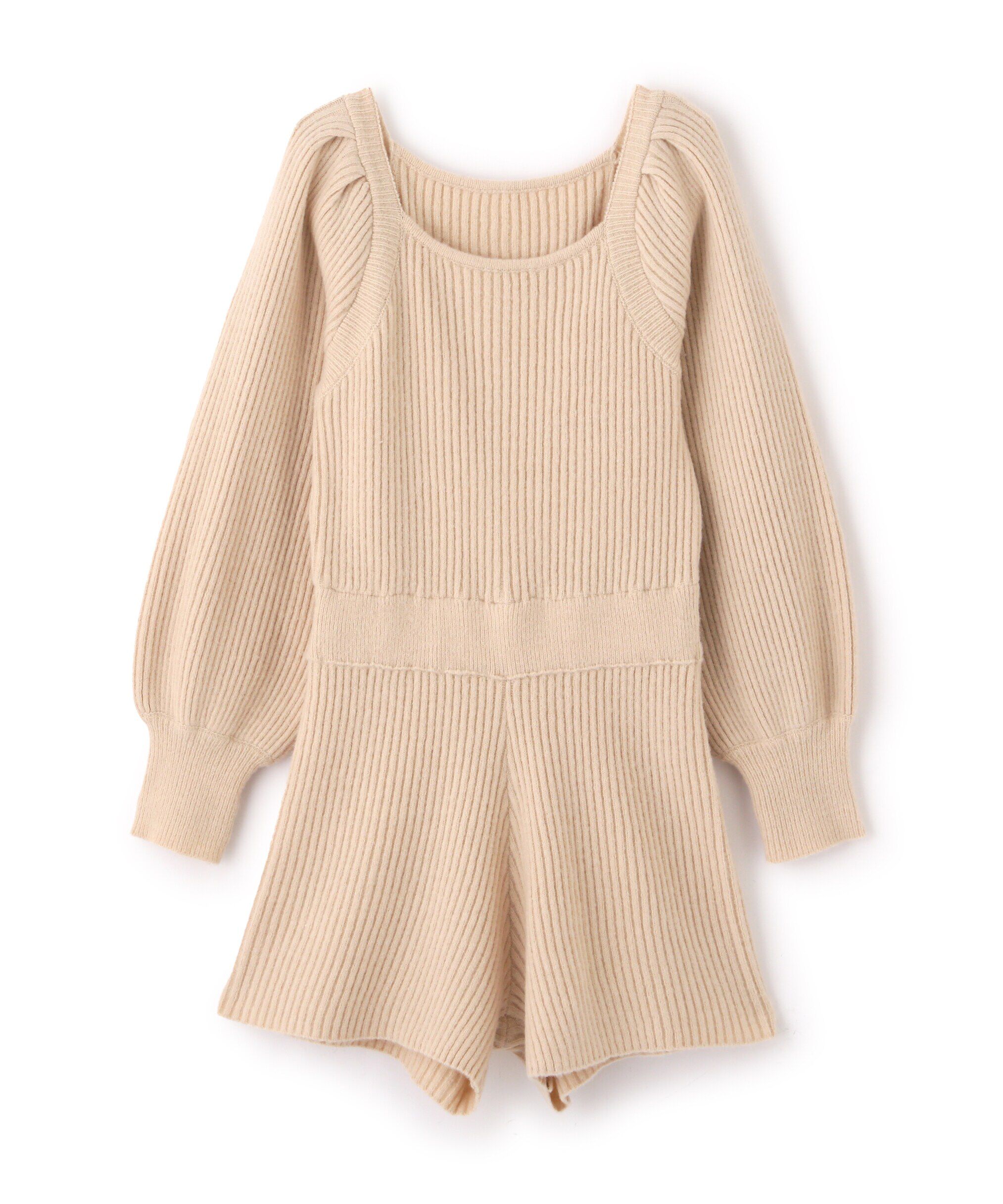  「スクエアネックリブニットロンパース」|ワンピース|