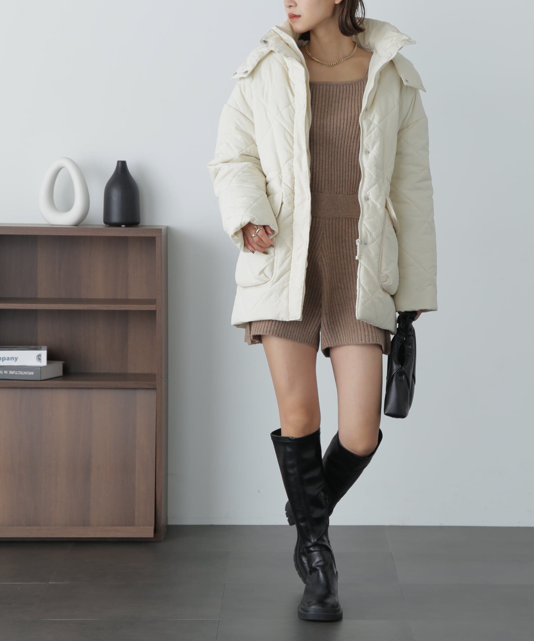  「スクエアネックリブニットロンパース」|ワンピース|