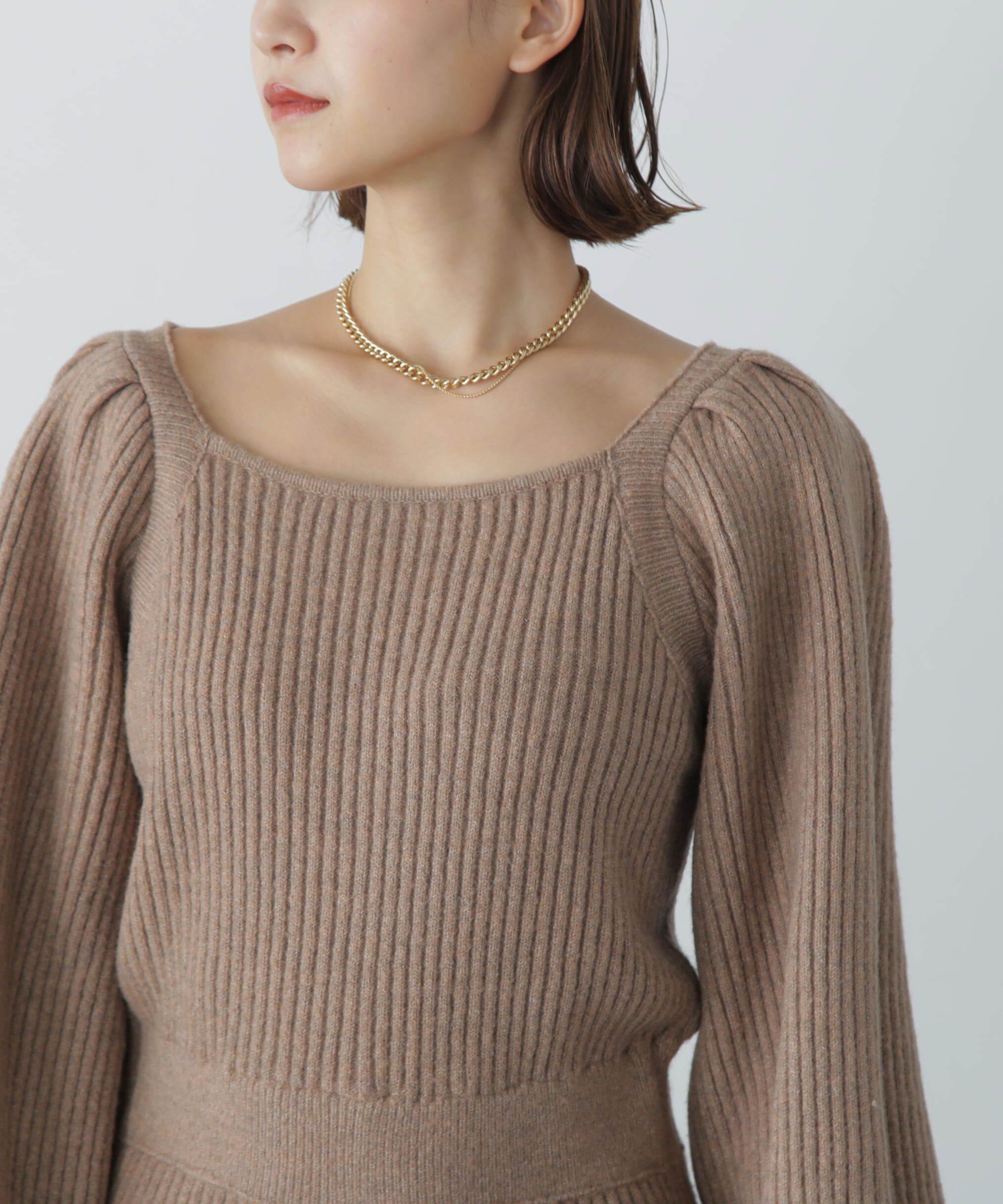  「スクエアネックリブニットロンパース」|ワンピース|