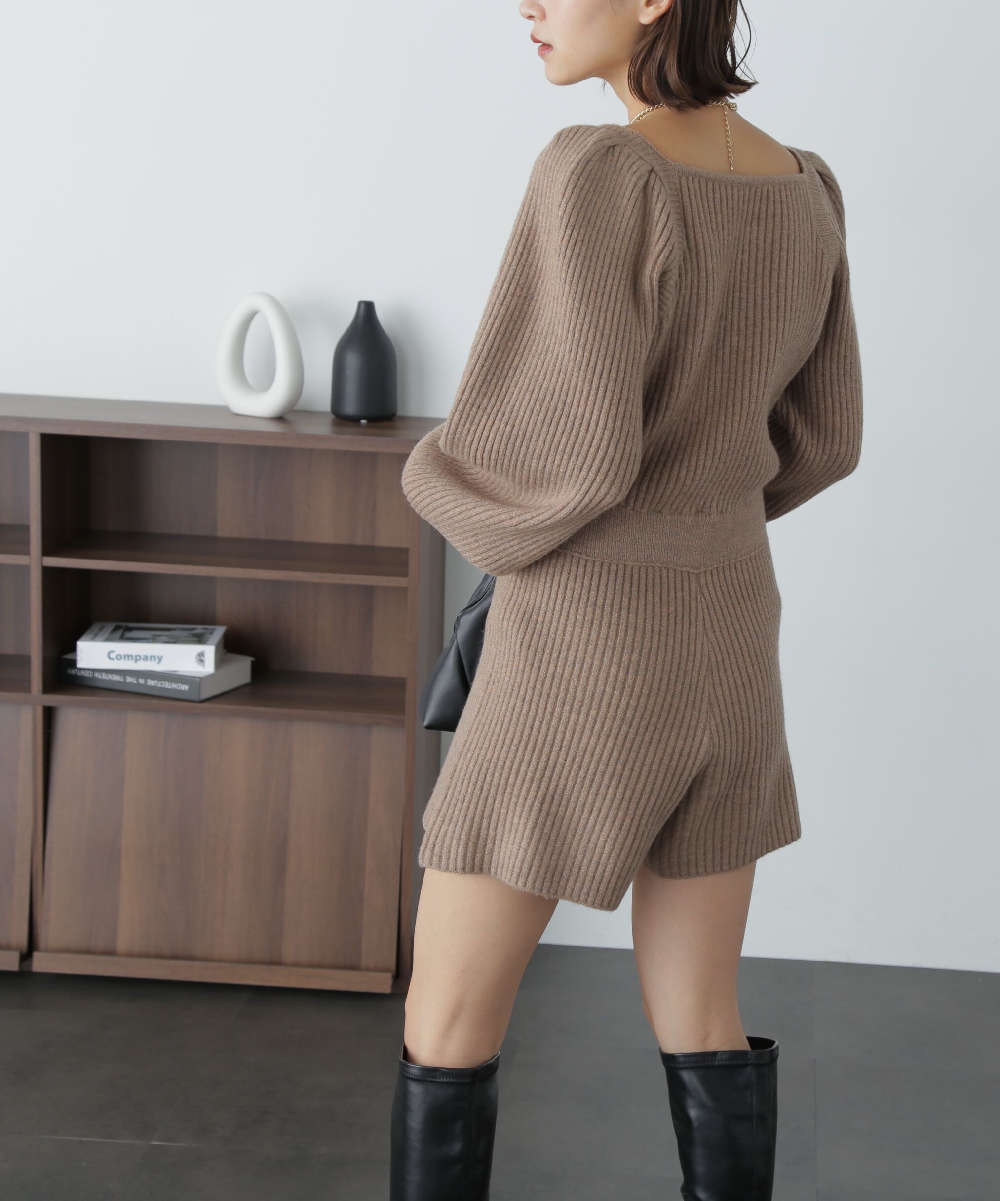  「スクエアネックリブニットロンパース」|ワンピース|