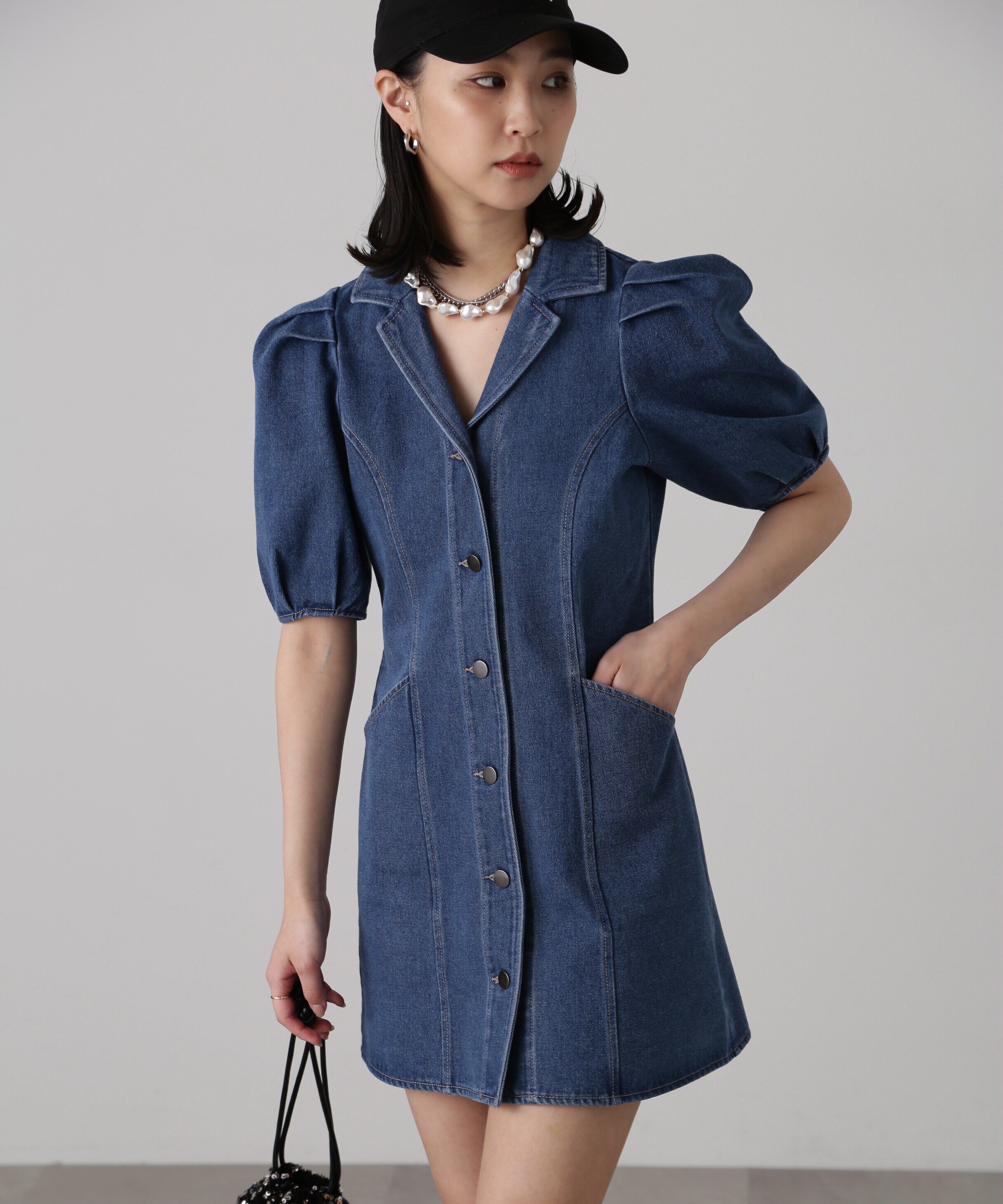  「デニムミニワンピース」|ワンピース|