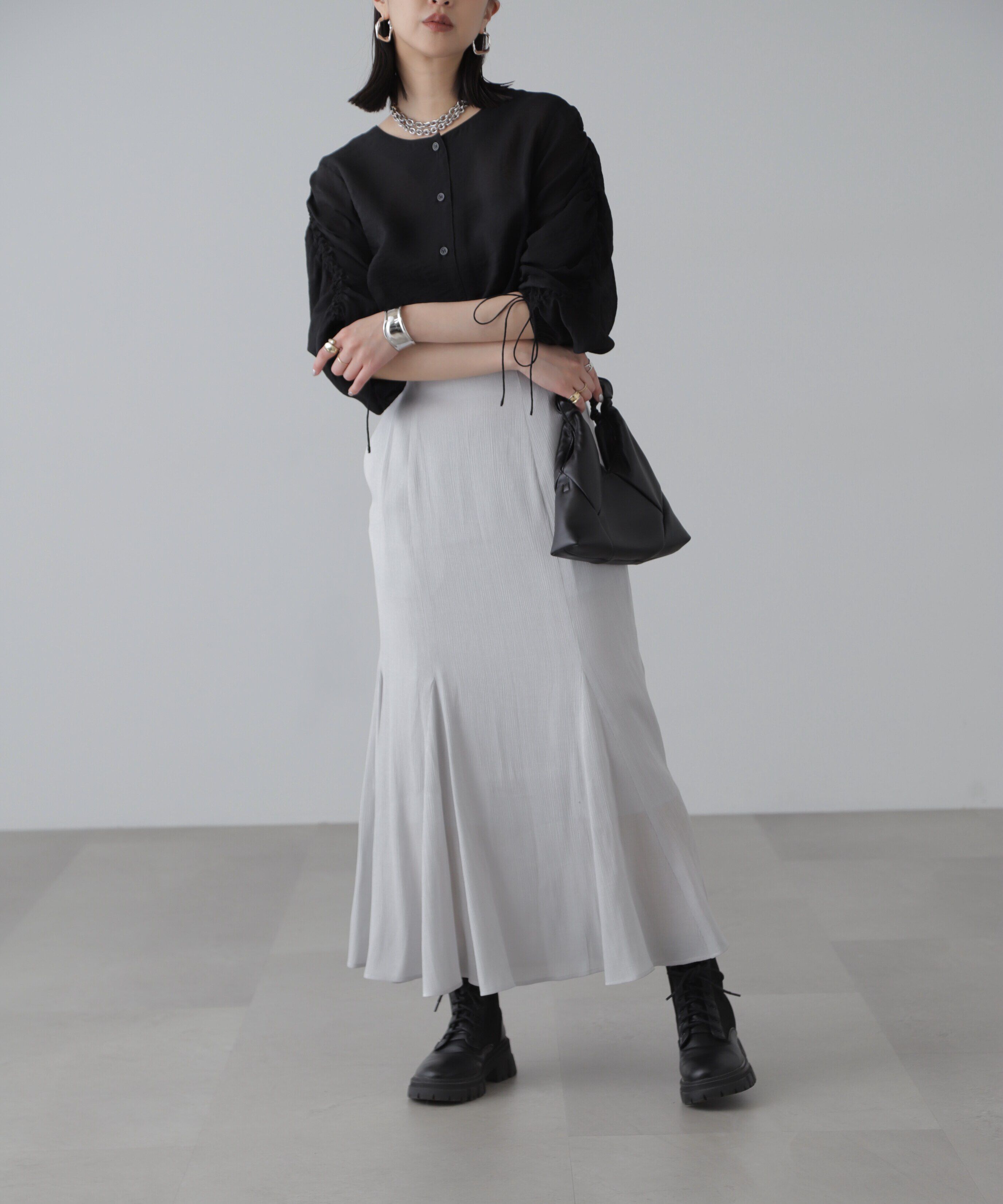  「［グレーカラーWEB限定］袖ドロストギャザーボレロ」|シャツ・ブラウス|