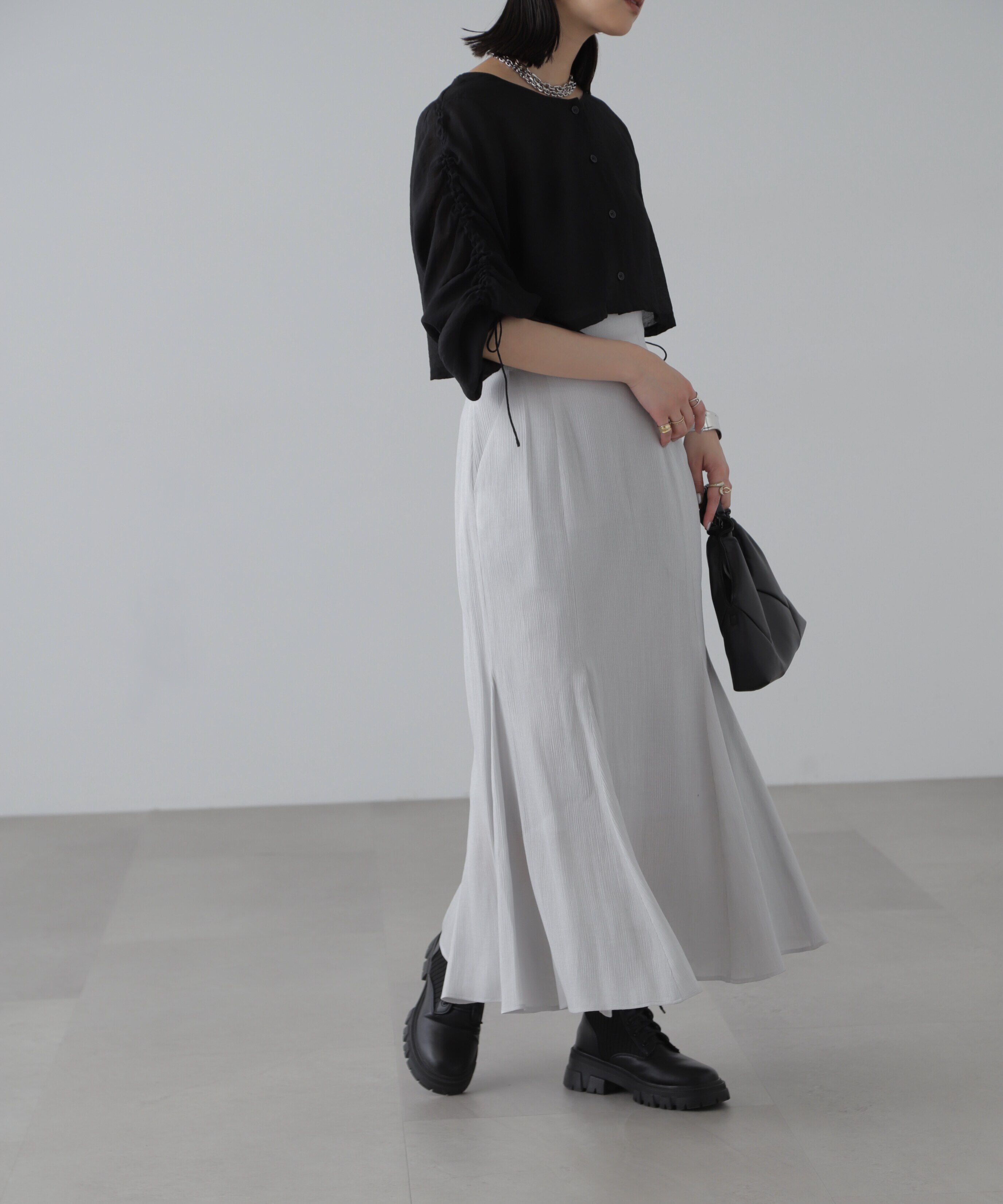  「［グレーカラーWEB限定］袖ドロストギャザーボレロ」|シャツ・ブラウス|