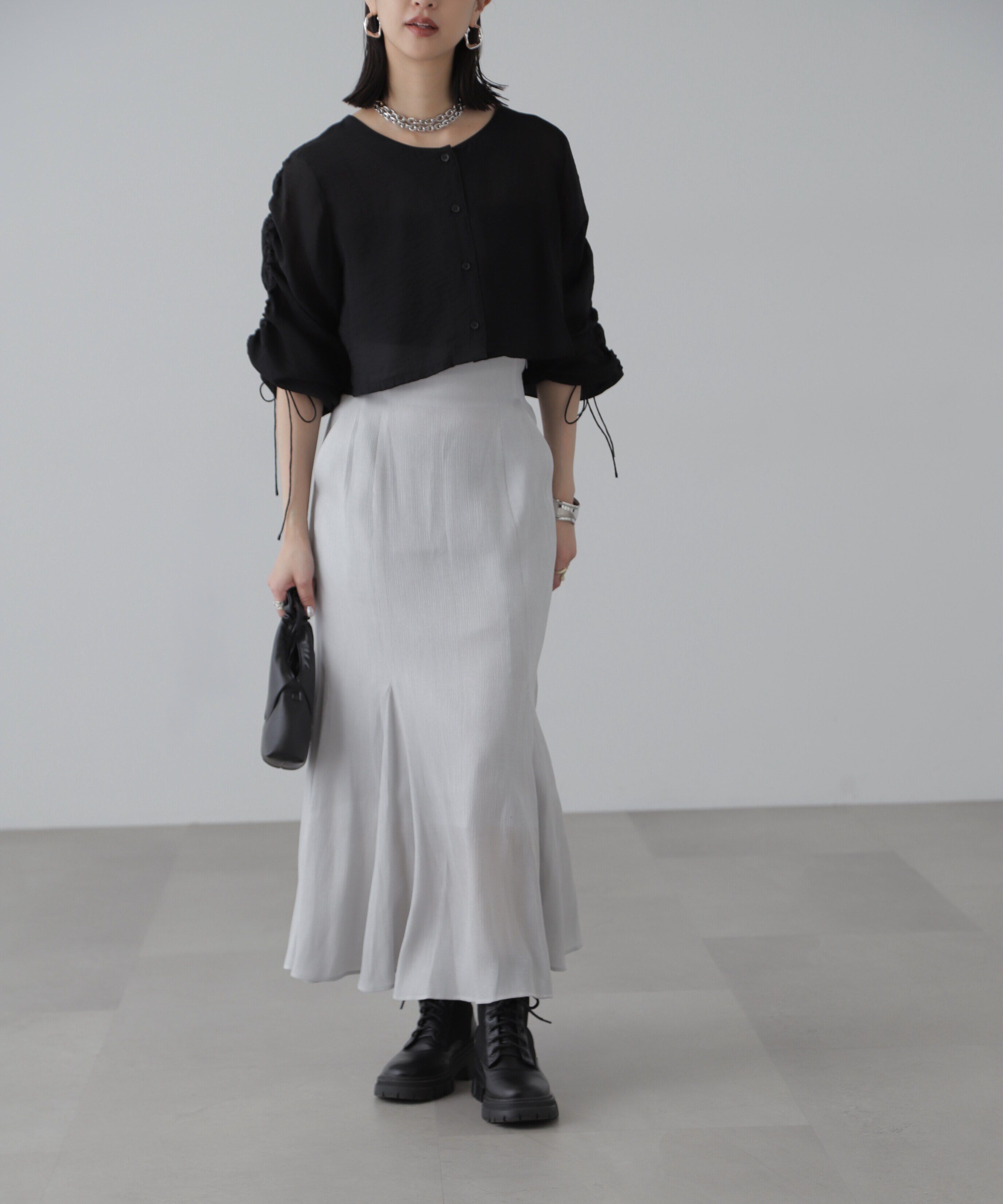  「［グレーカラーWEB限定］袖ドロストギャザーボレロ」|シャツ・ブラウス|