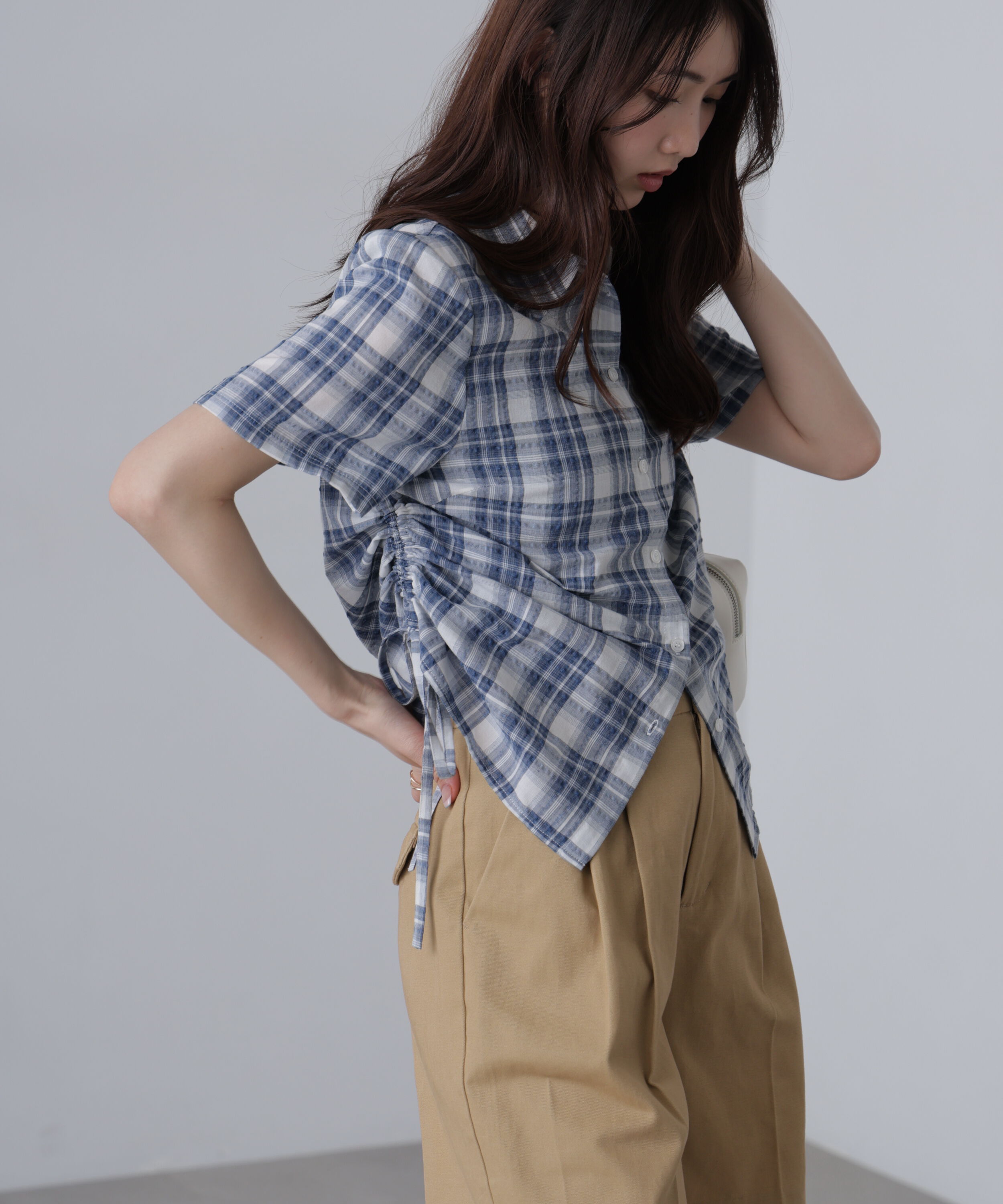  「ドロストチェックシャツ」|シャツ・ブラウス|ブルーチェッ 1