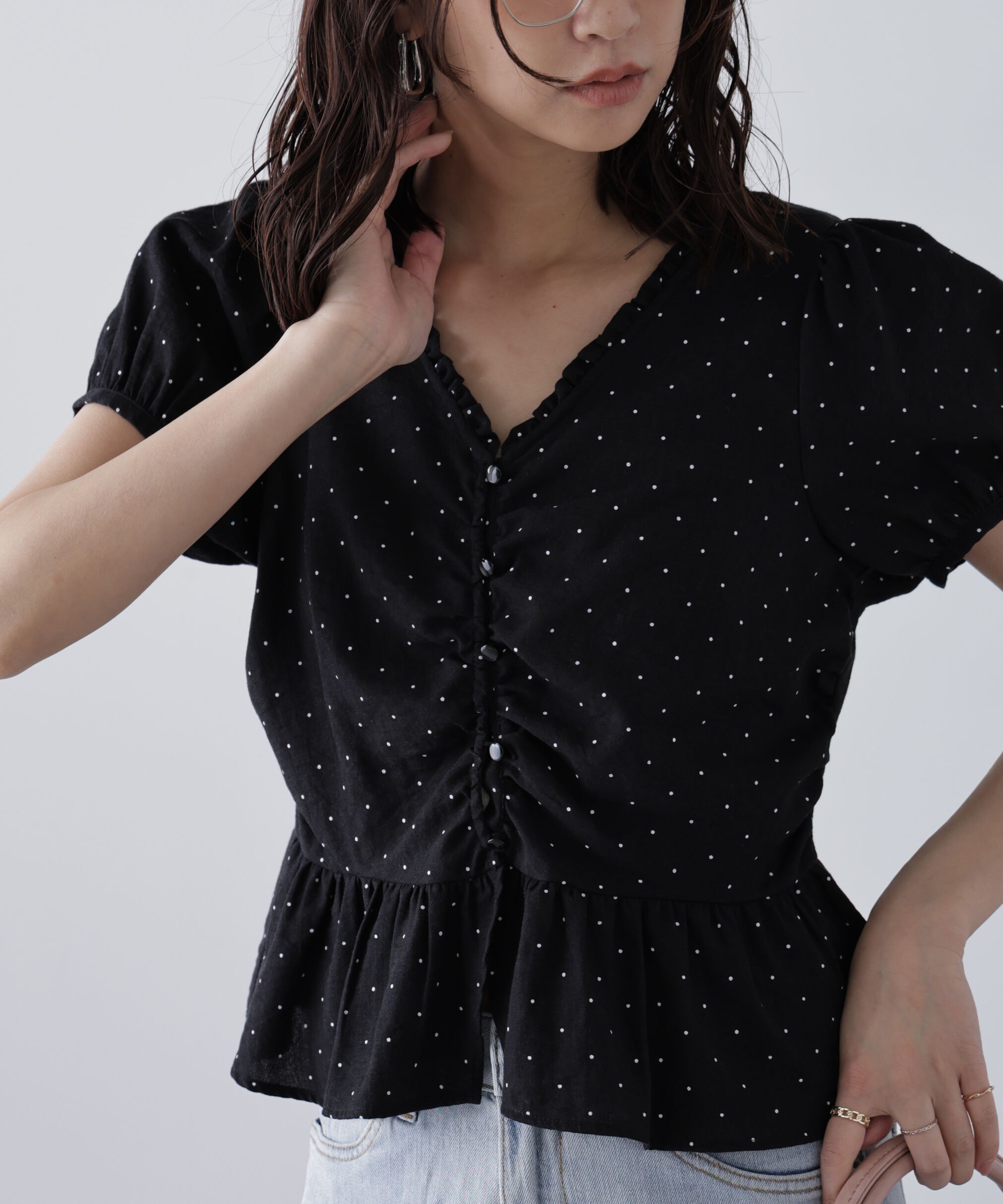  「ペプラムギャザーブラウス」|シャツ・ブラウス|ブラックベー