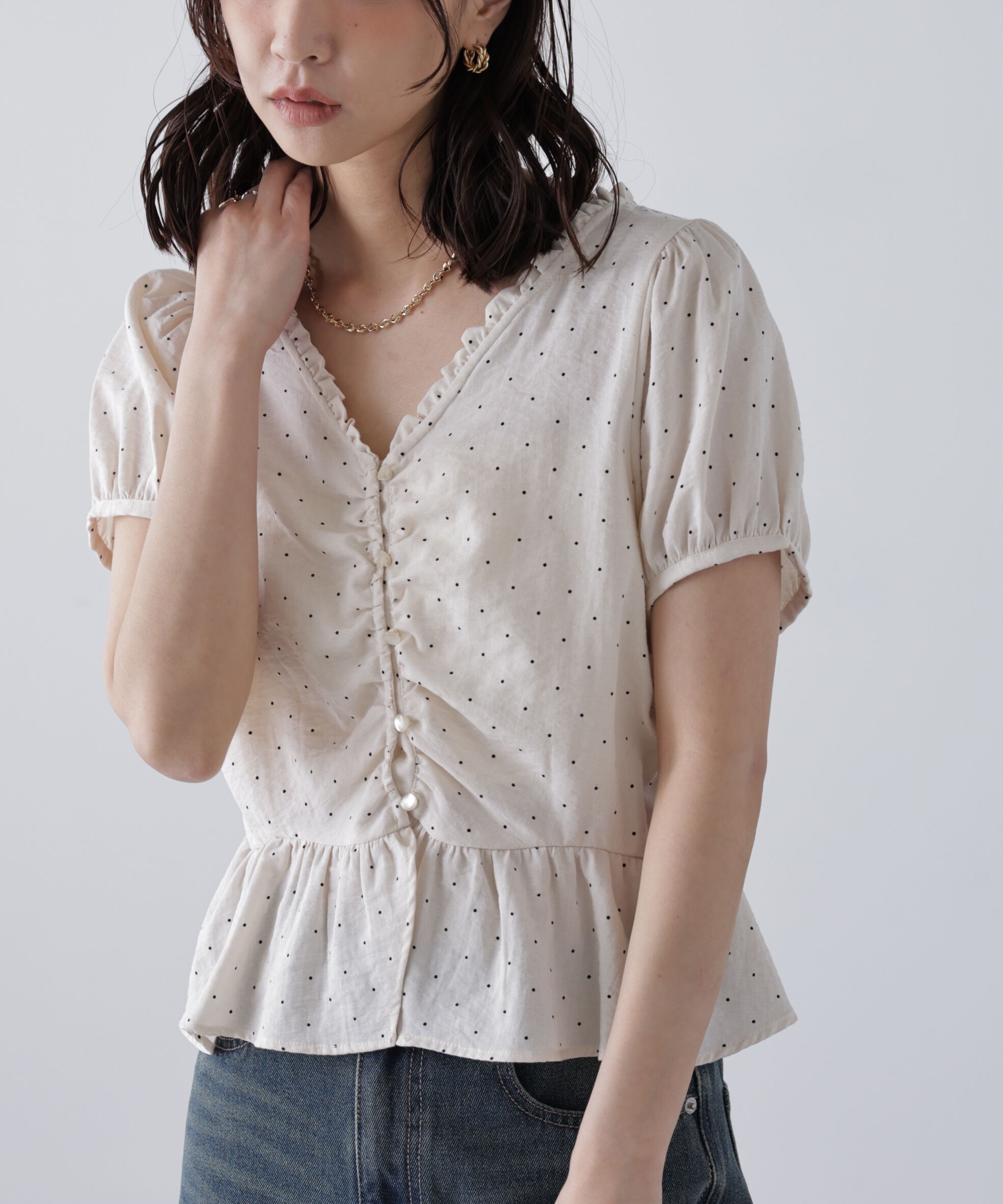  「ペプラムギャザーブラウス」|シャツ・ブラウス|ホワイトベー 1