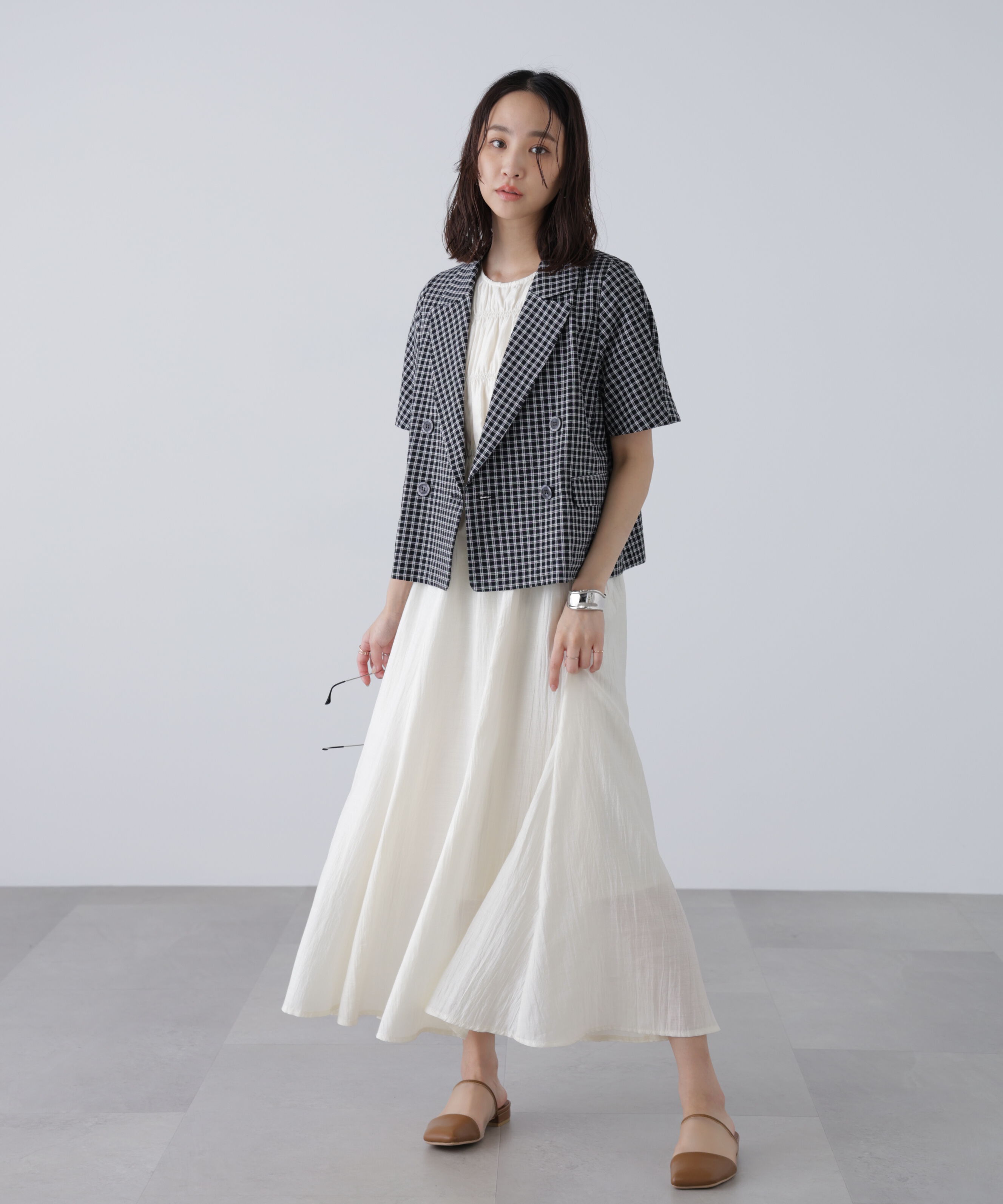  「袖コクーンダブルブレストハーフジャケット」|その他|