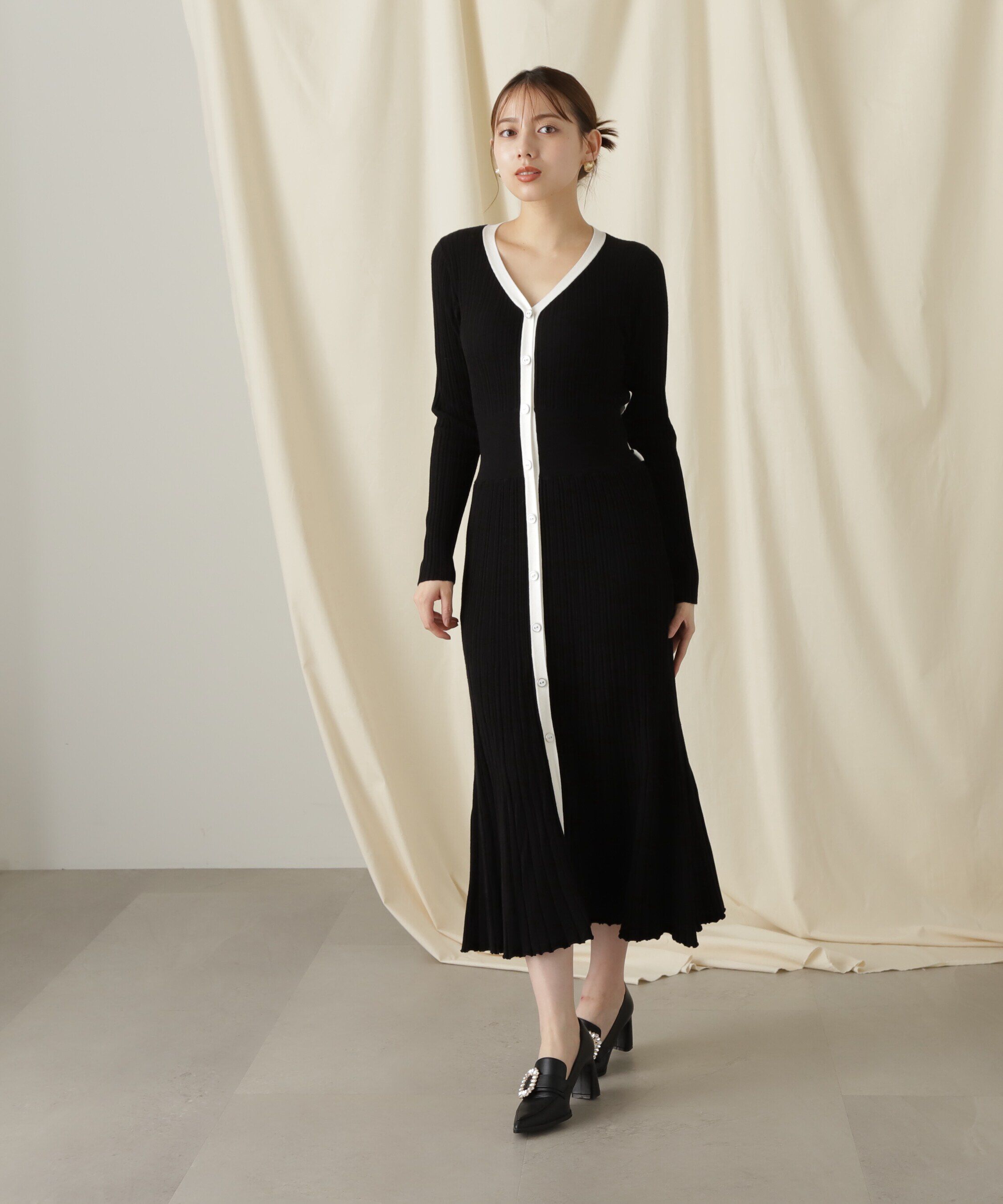  「バックリボンリブニットワンピース」|ワンピース|