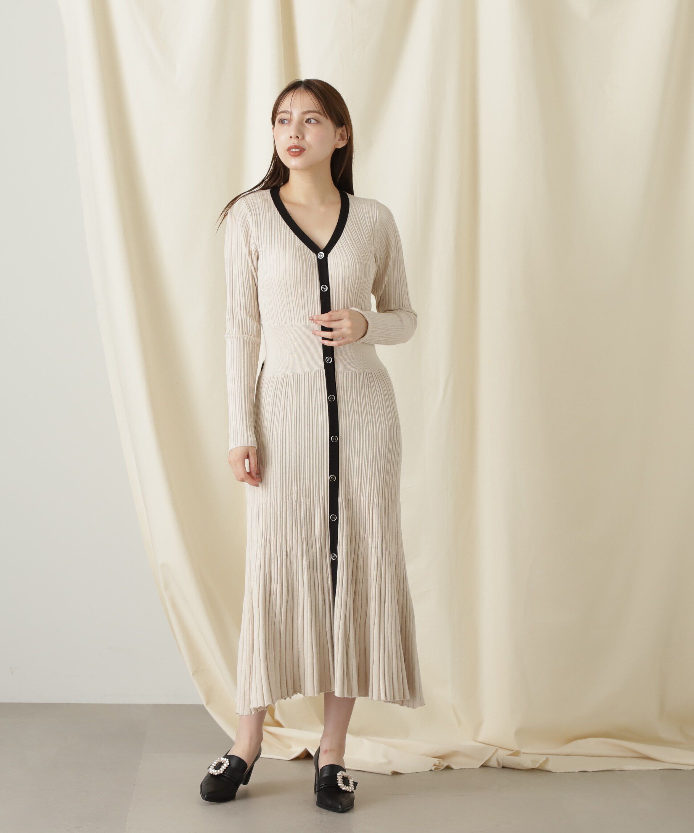  「バックリボンリブニットワンピース」|ワンピース|