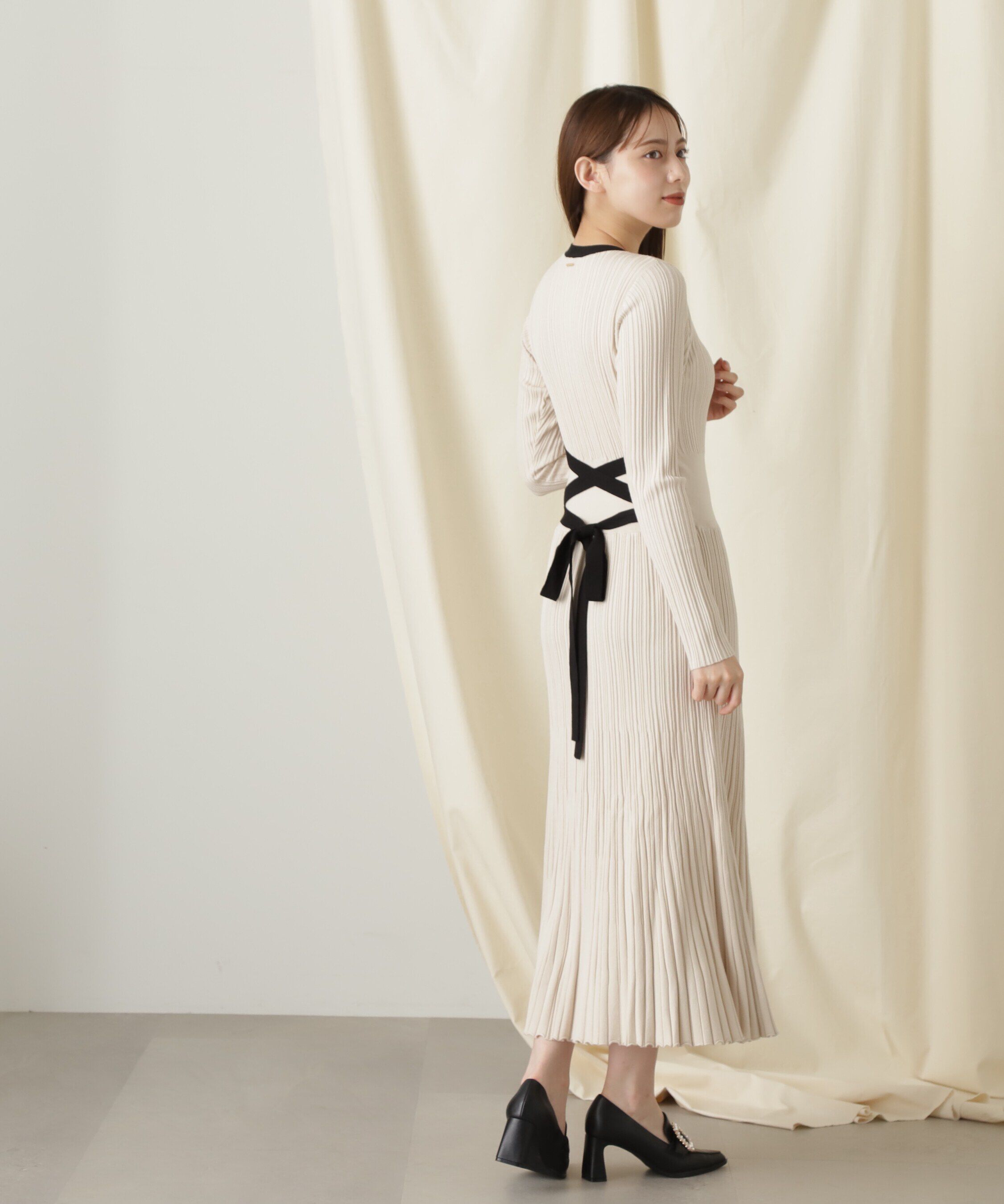  「バックリボンリブニットワンピース」|ワンピース|