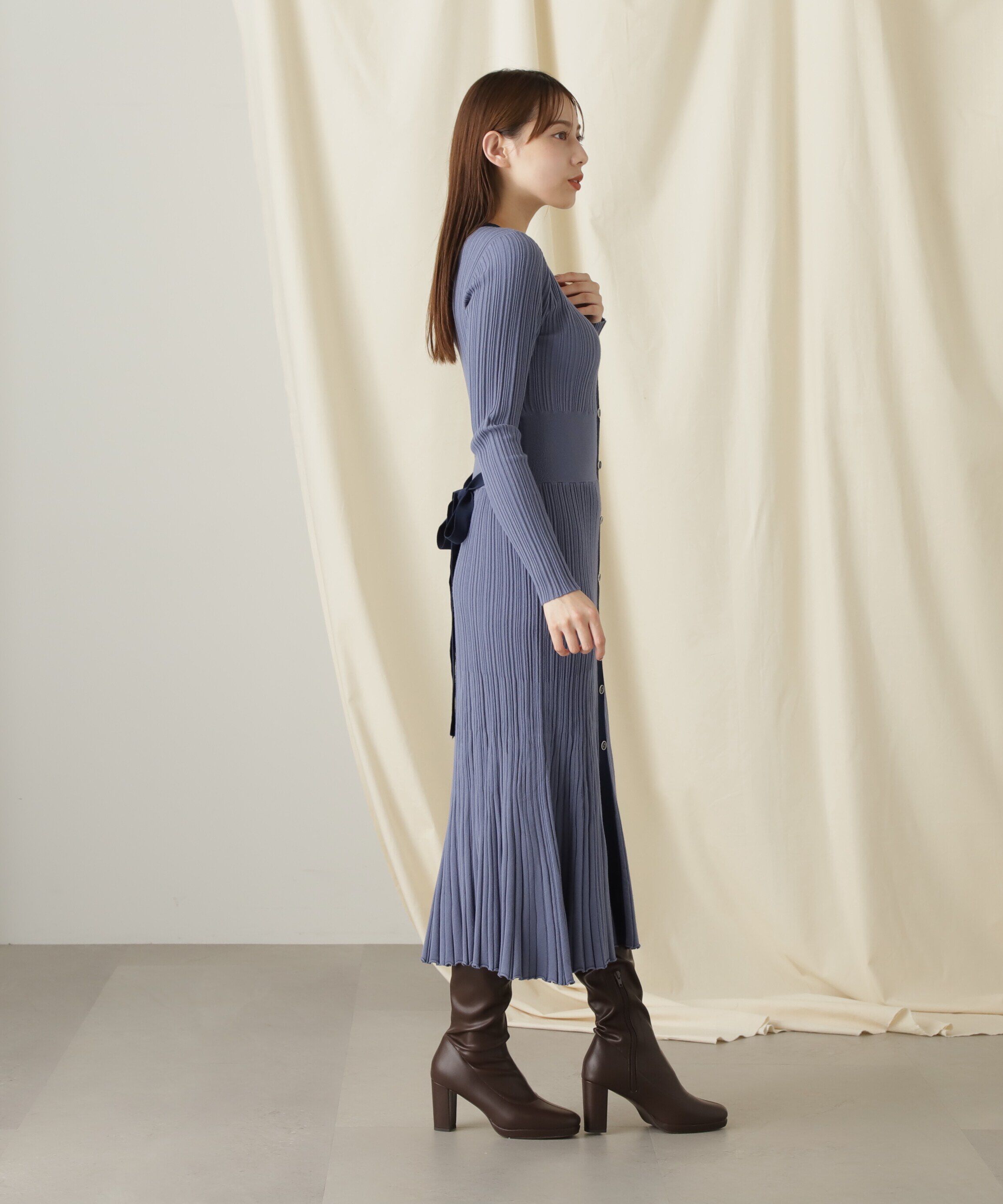  「バックリボンリブニットワンピース」|ワンピース|