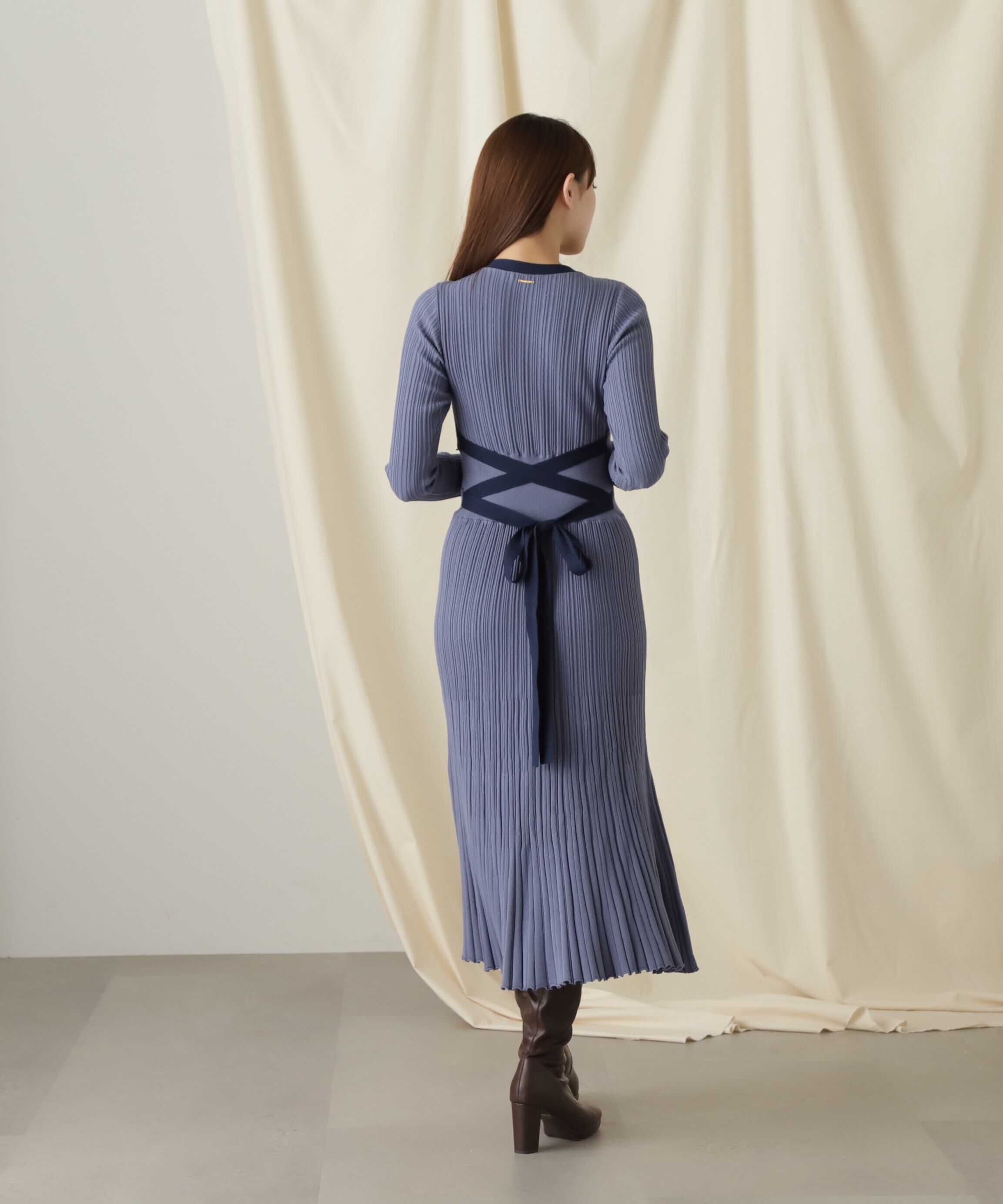  「バックリボンリブニットワンピース」|ワンピース|