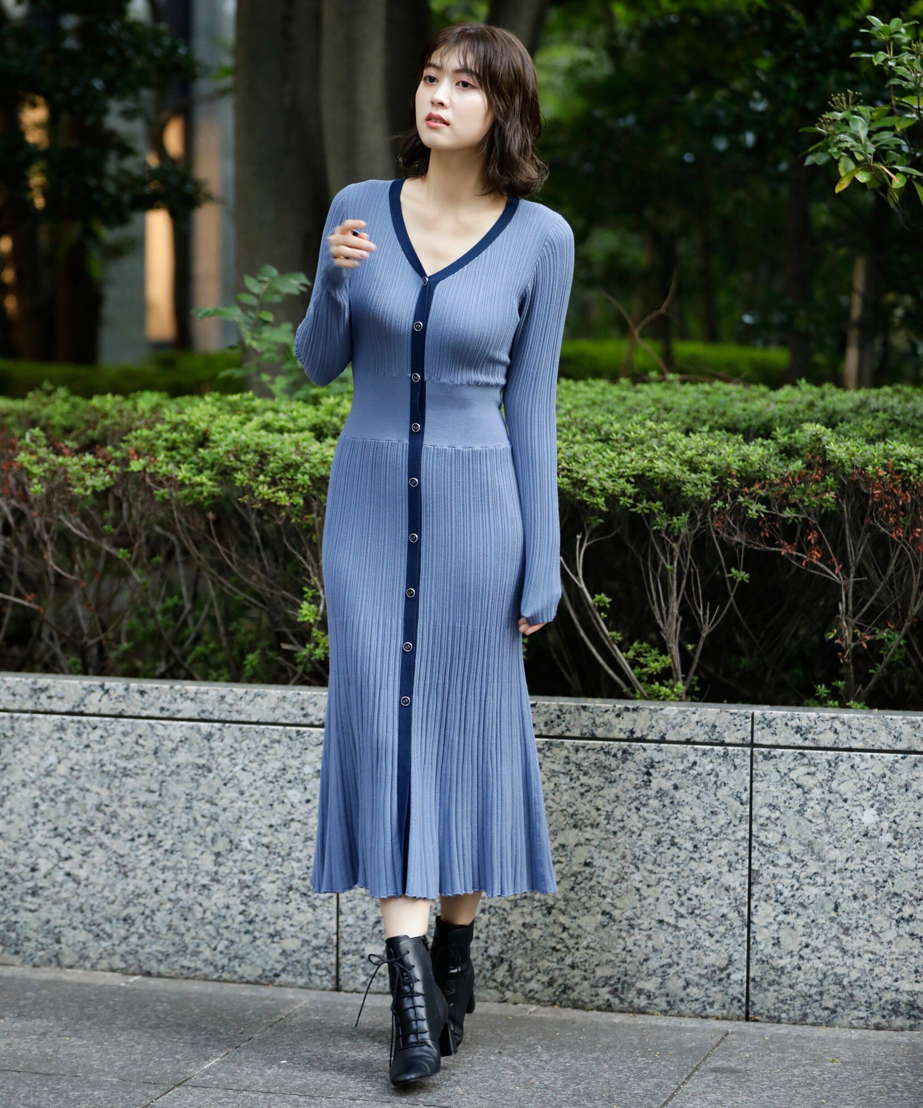  「バックリボンリブニットワンピース」|ワンピース|