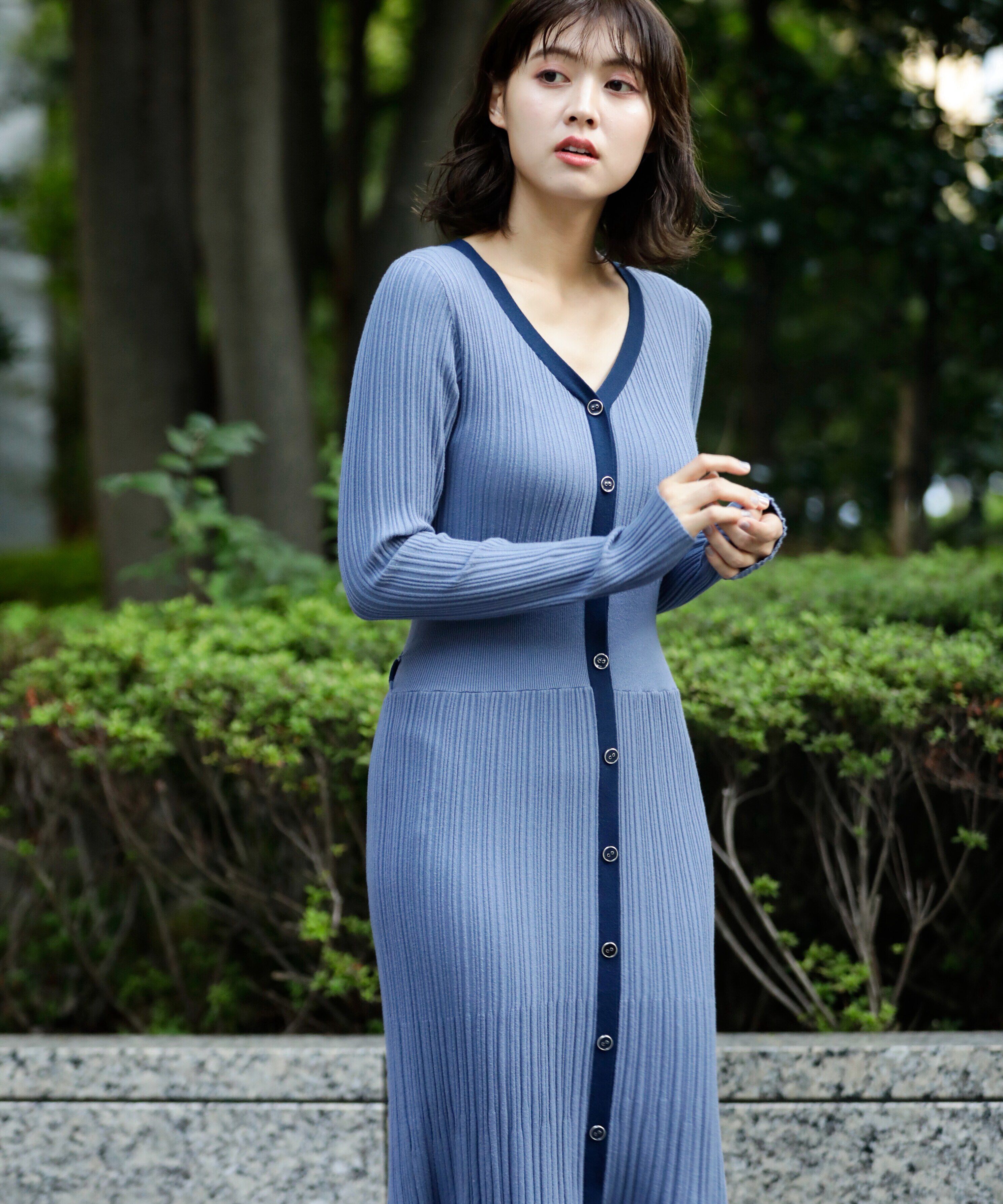  「バックリボンリブニットワンピース」|ワンピース|