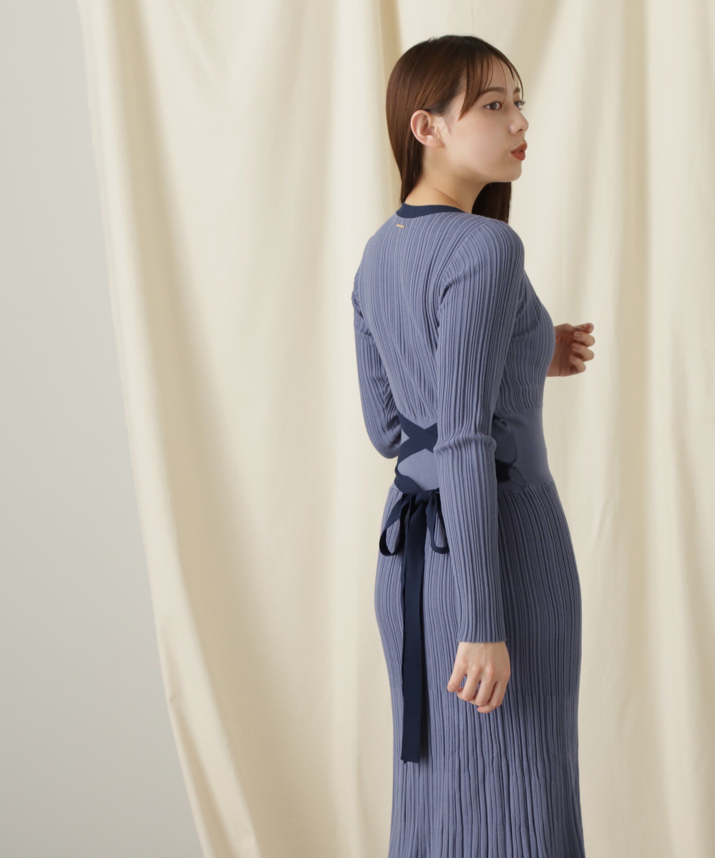  「バックリボンリブニットワンピース」|ワンピース|