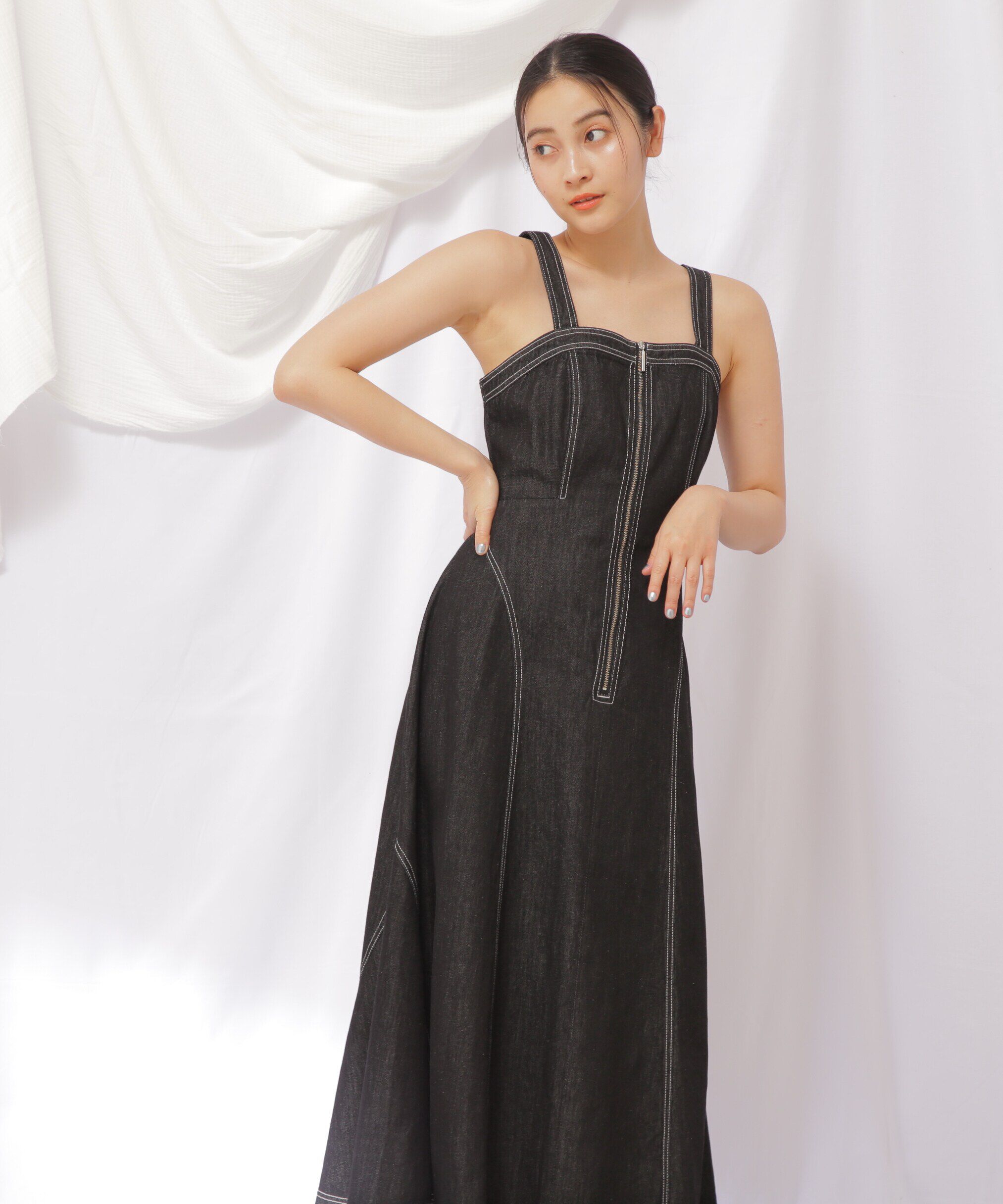  「レースアップデニムワンピース」|ワンピース|