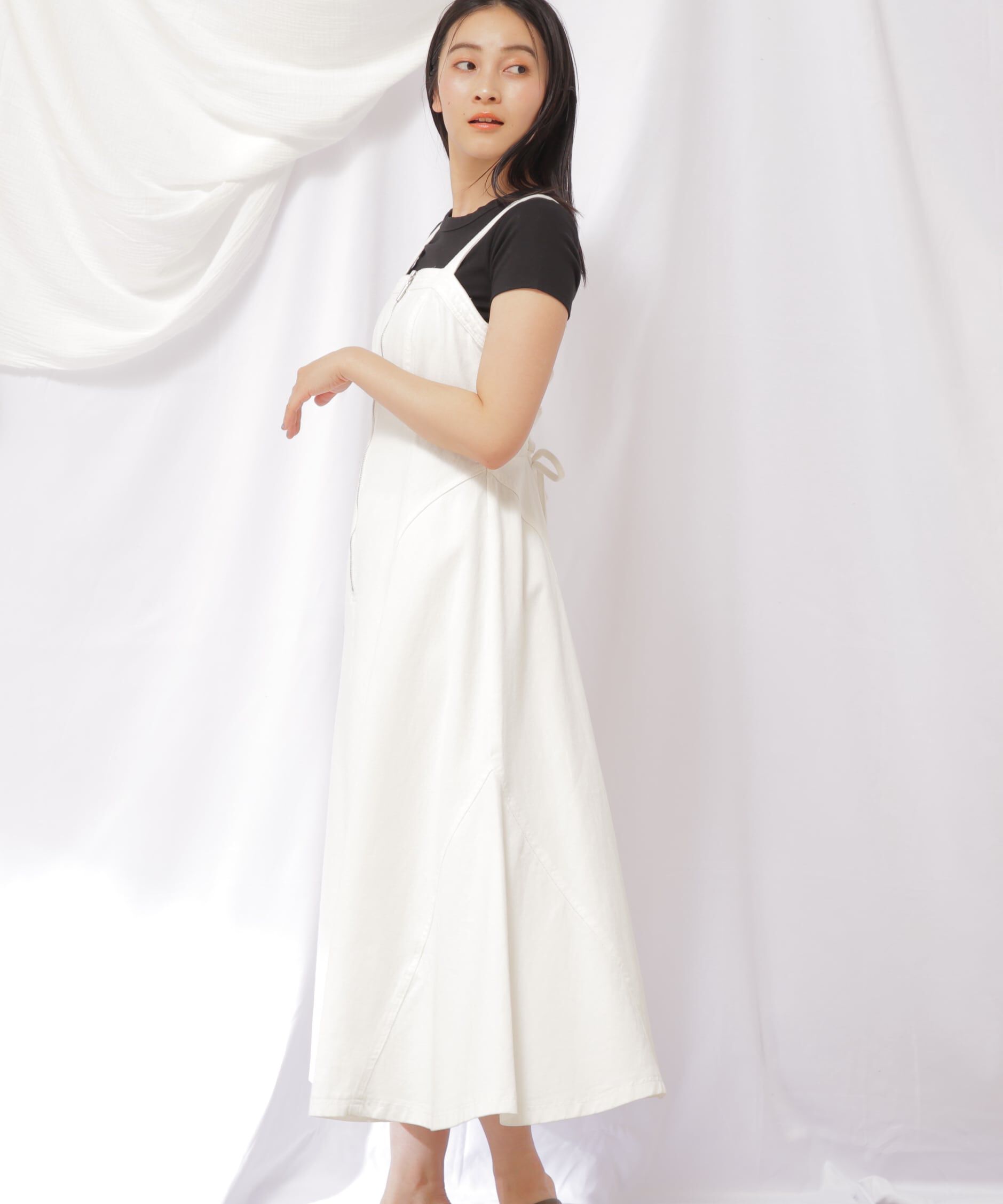  「レースアップデニムワンピース」|ワンピース|