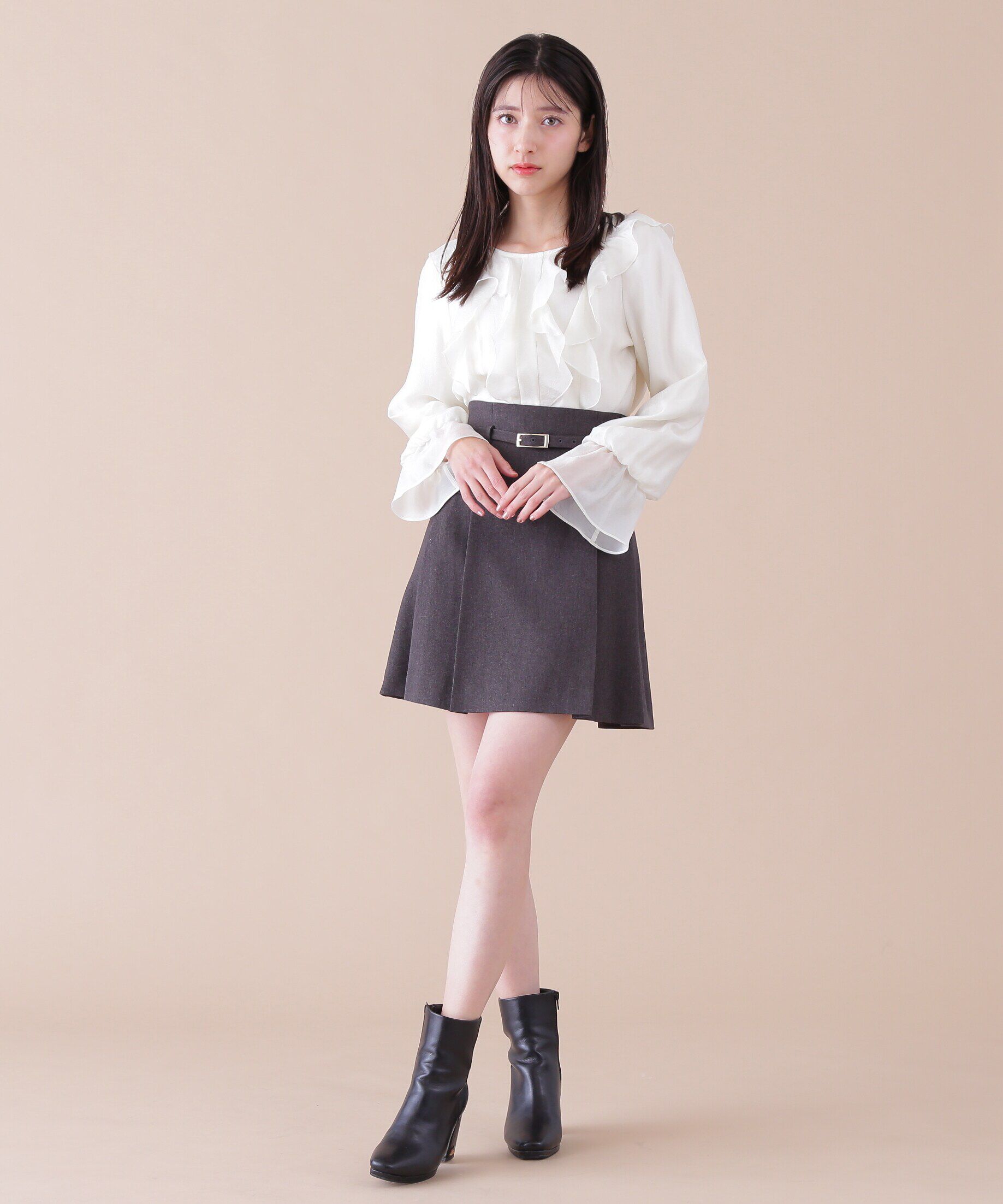  「バックルベルト付プリーツミニスカート」|スカート|