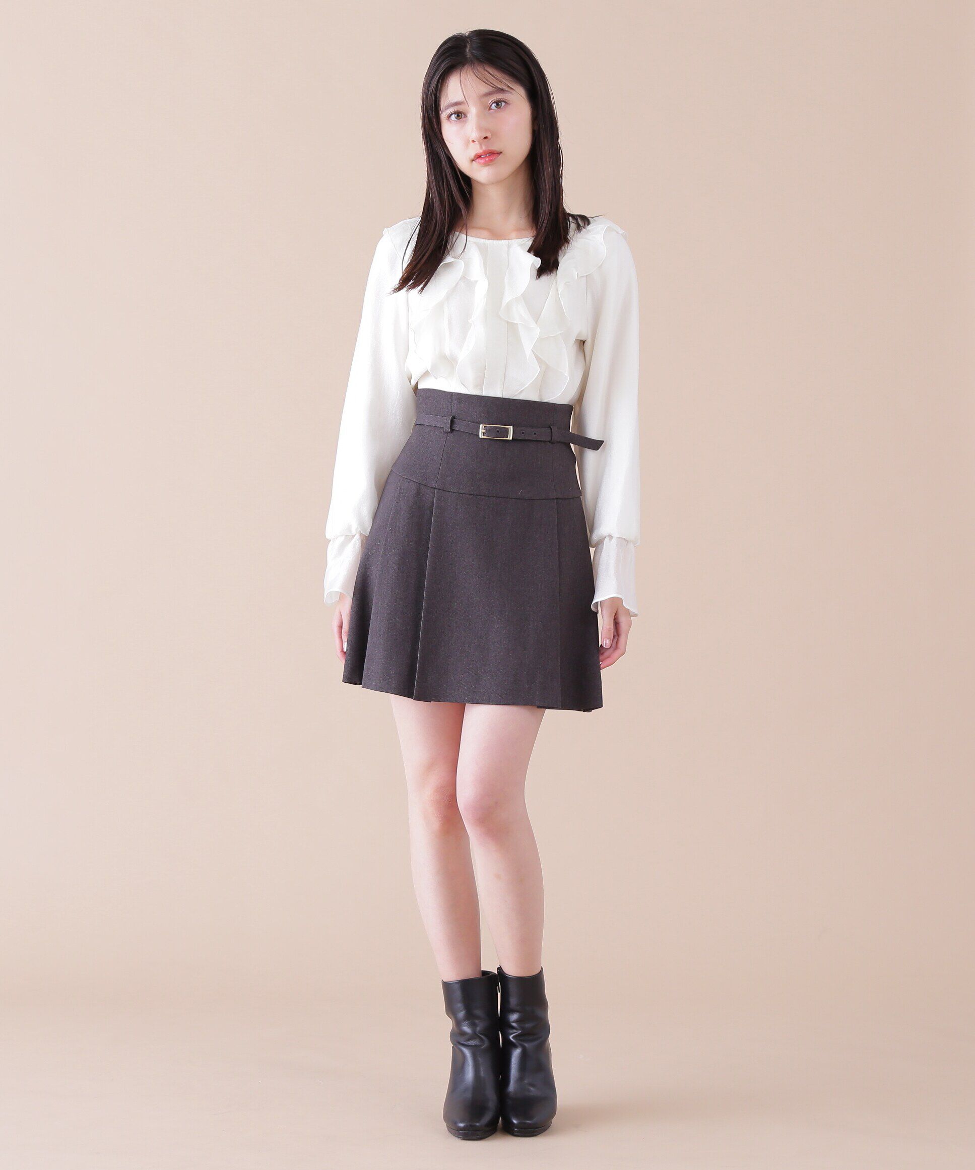  「バックルベルト付プリーツミニスカート」|スカート|