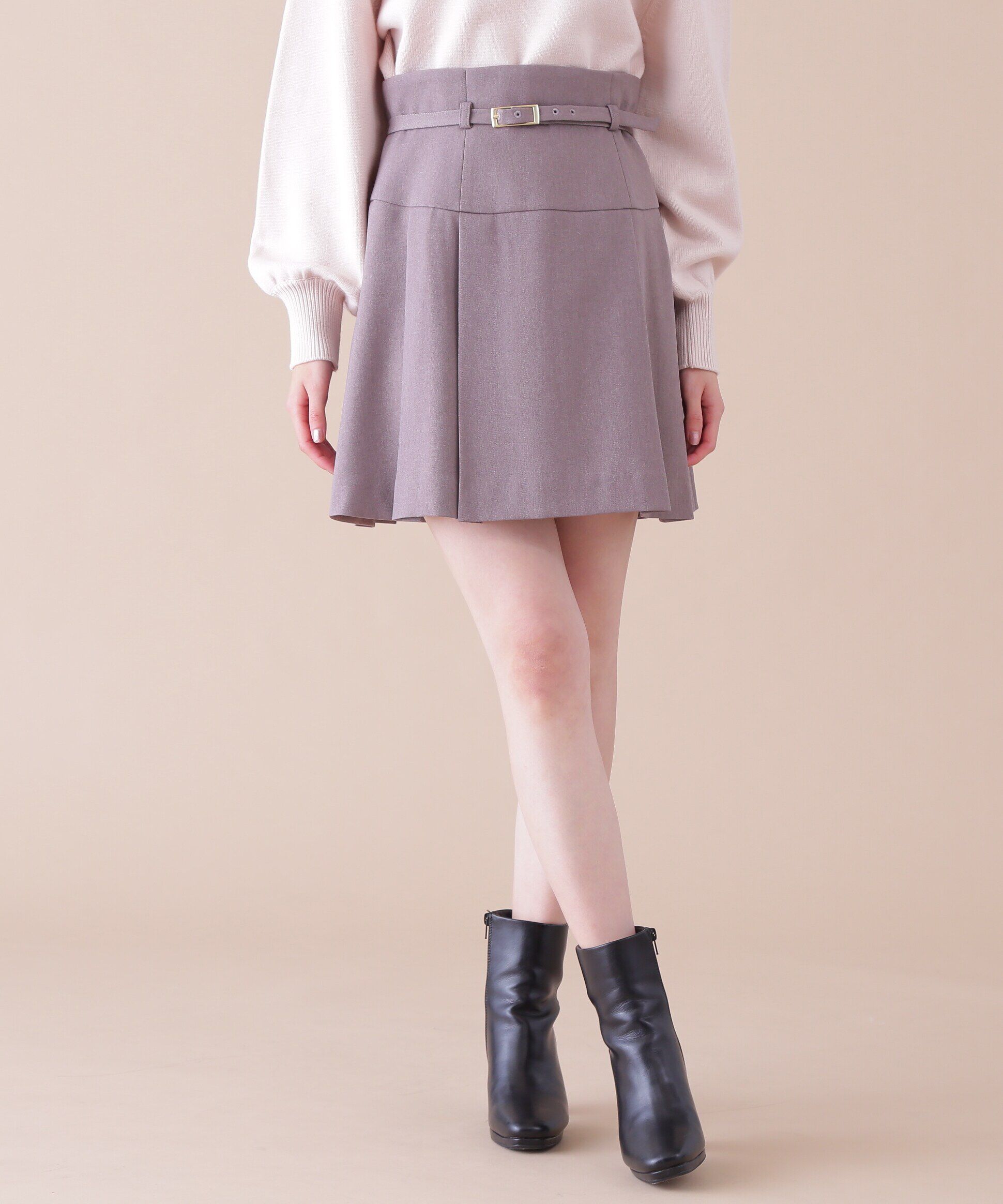  「バックルベルト付プリーツミニスカート」|スカート|