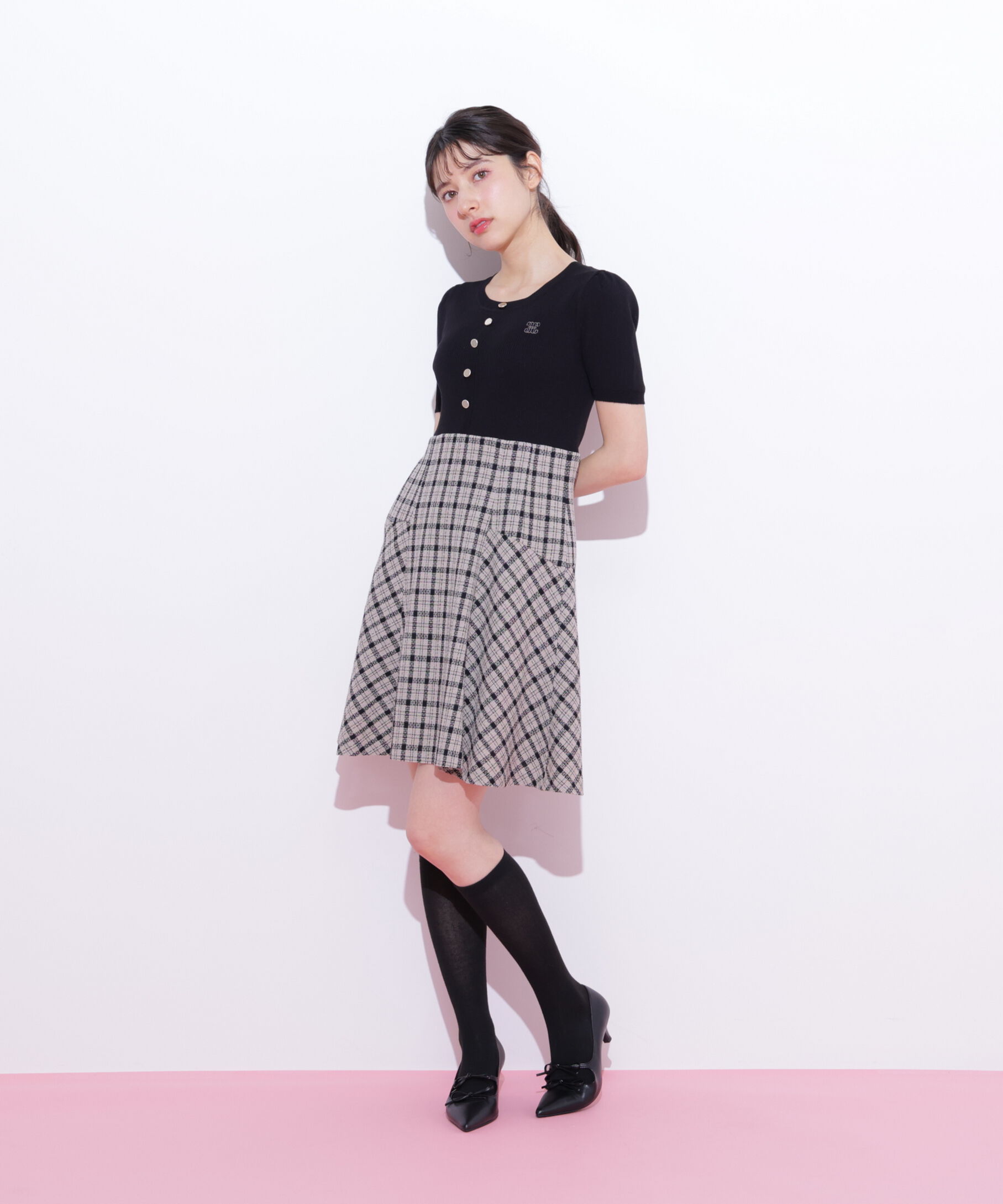  「チェックドッキングミニワンピース」|ワンピース|