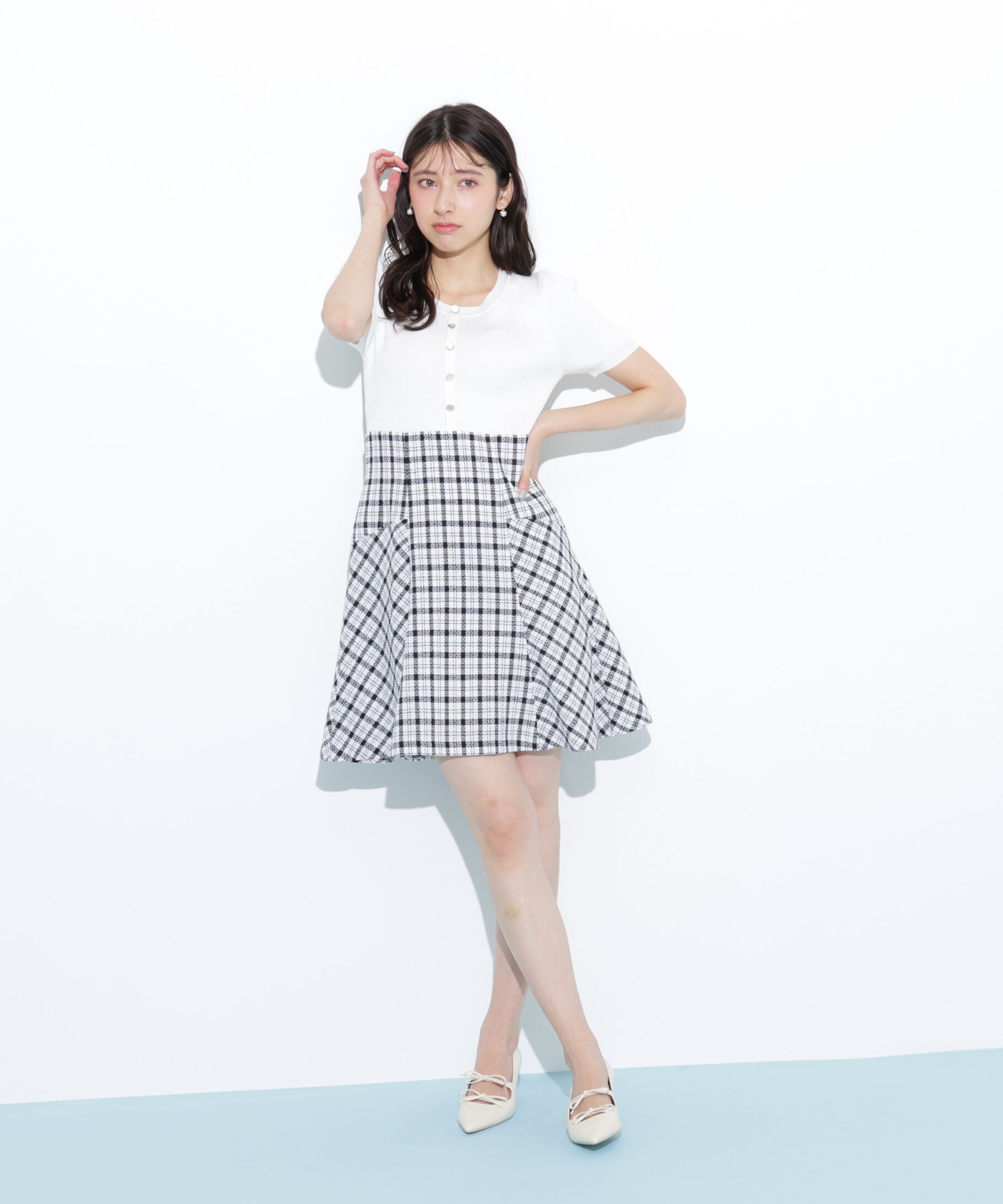  「チェックドッキングミニワンピース」|ワンピース|