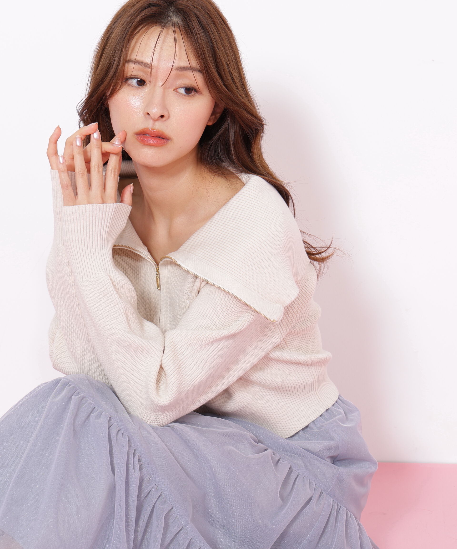  「ビッグカラージップニット」|ニット・セーター|