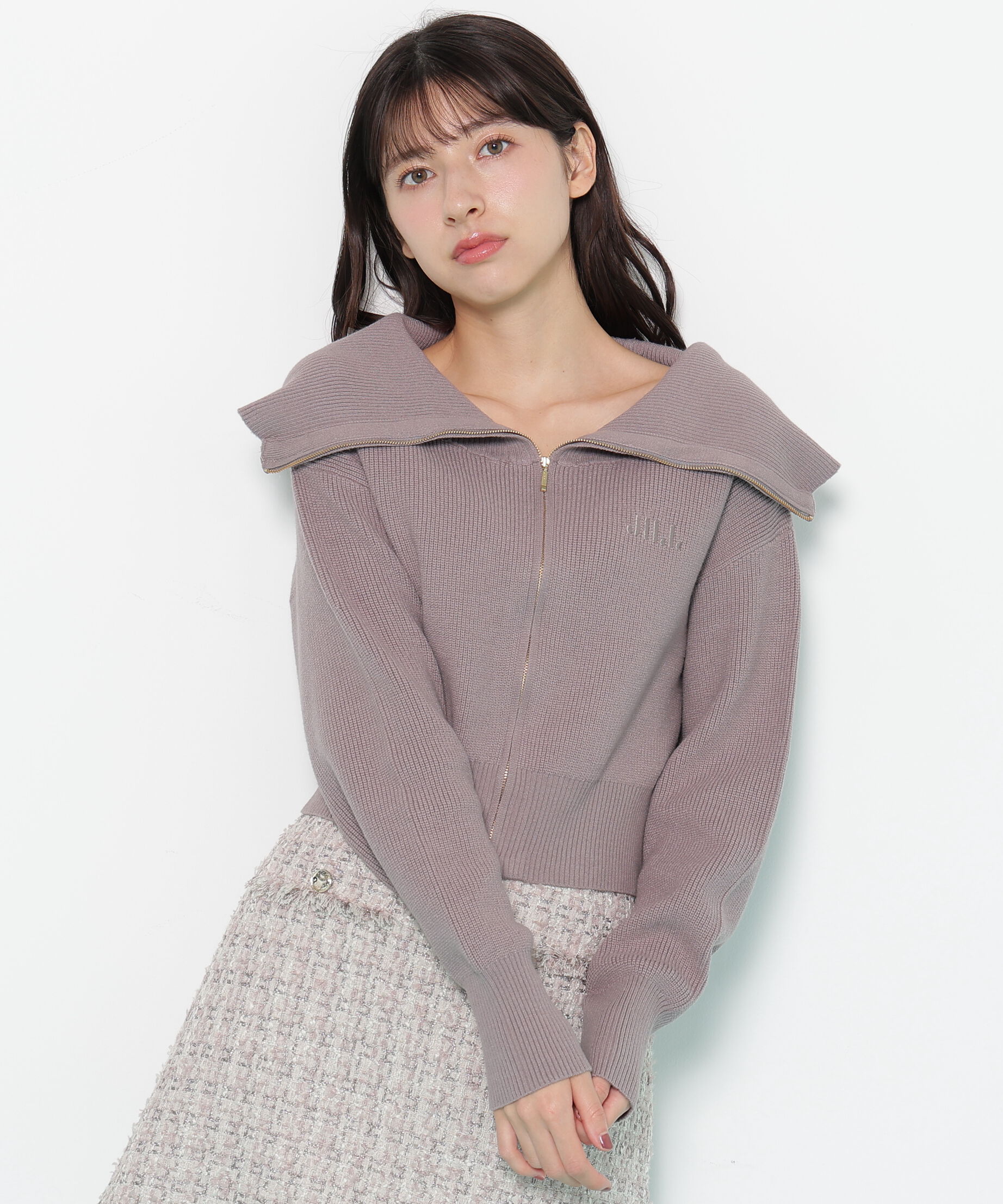  「ビッグカラージップニット」|ニット・セーター|モカ