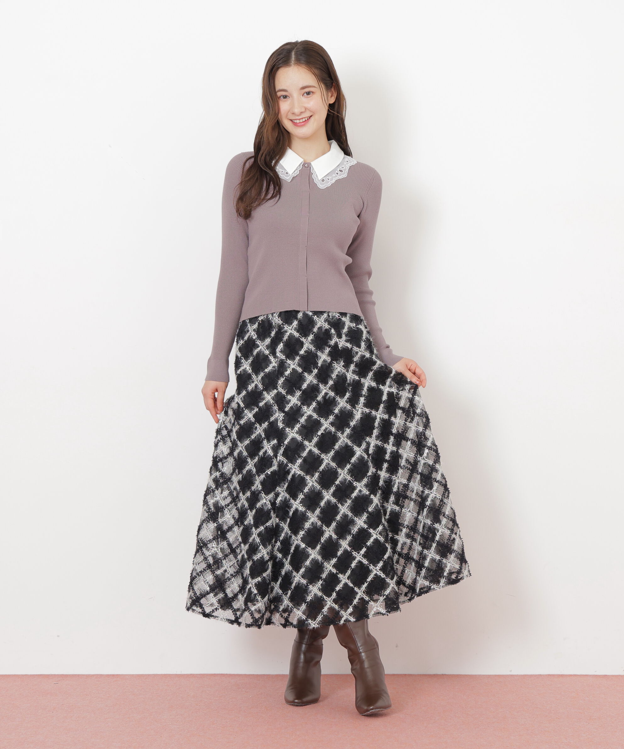  「エンブロイダリーシアーチェック」|スカート|