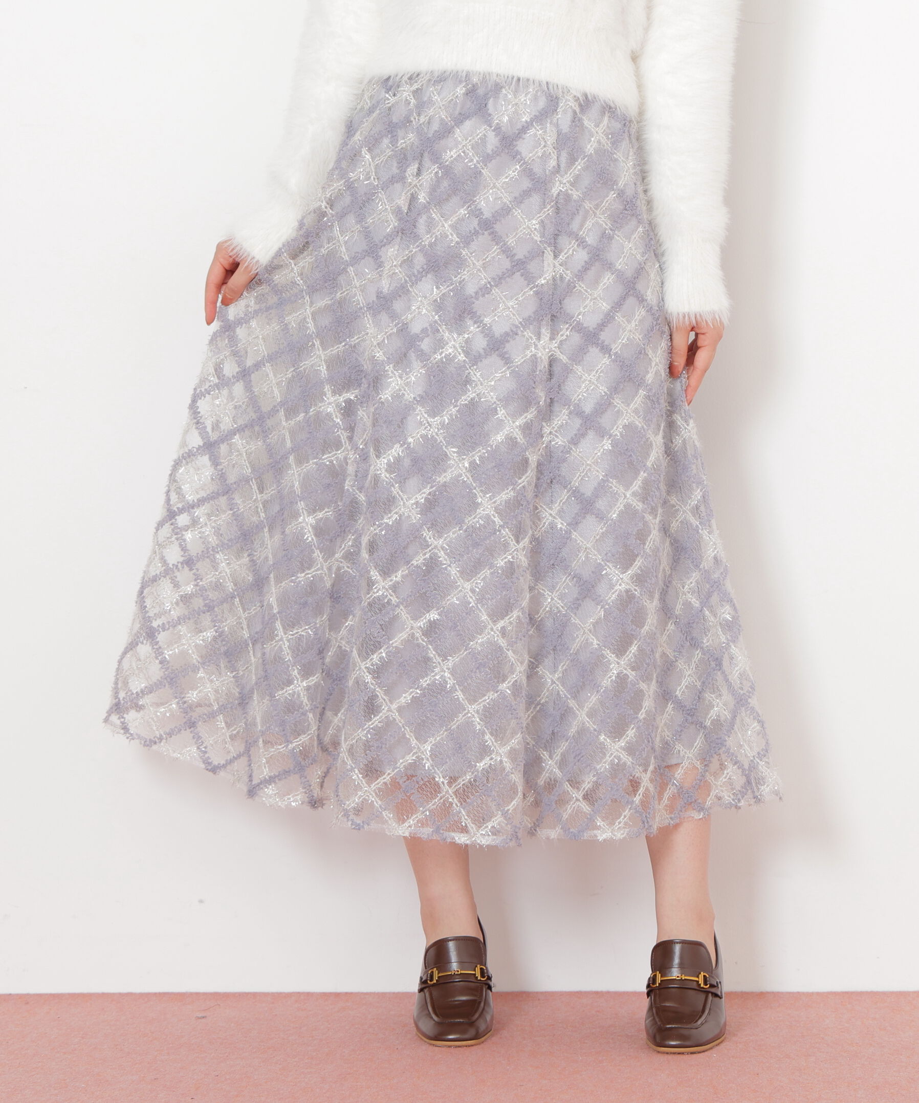  「エンブロイダリーシアーチェック」|スカート|ブルー1