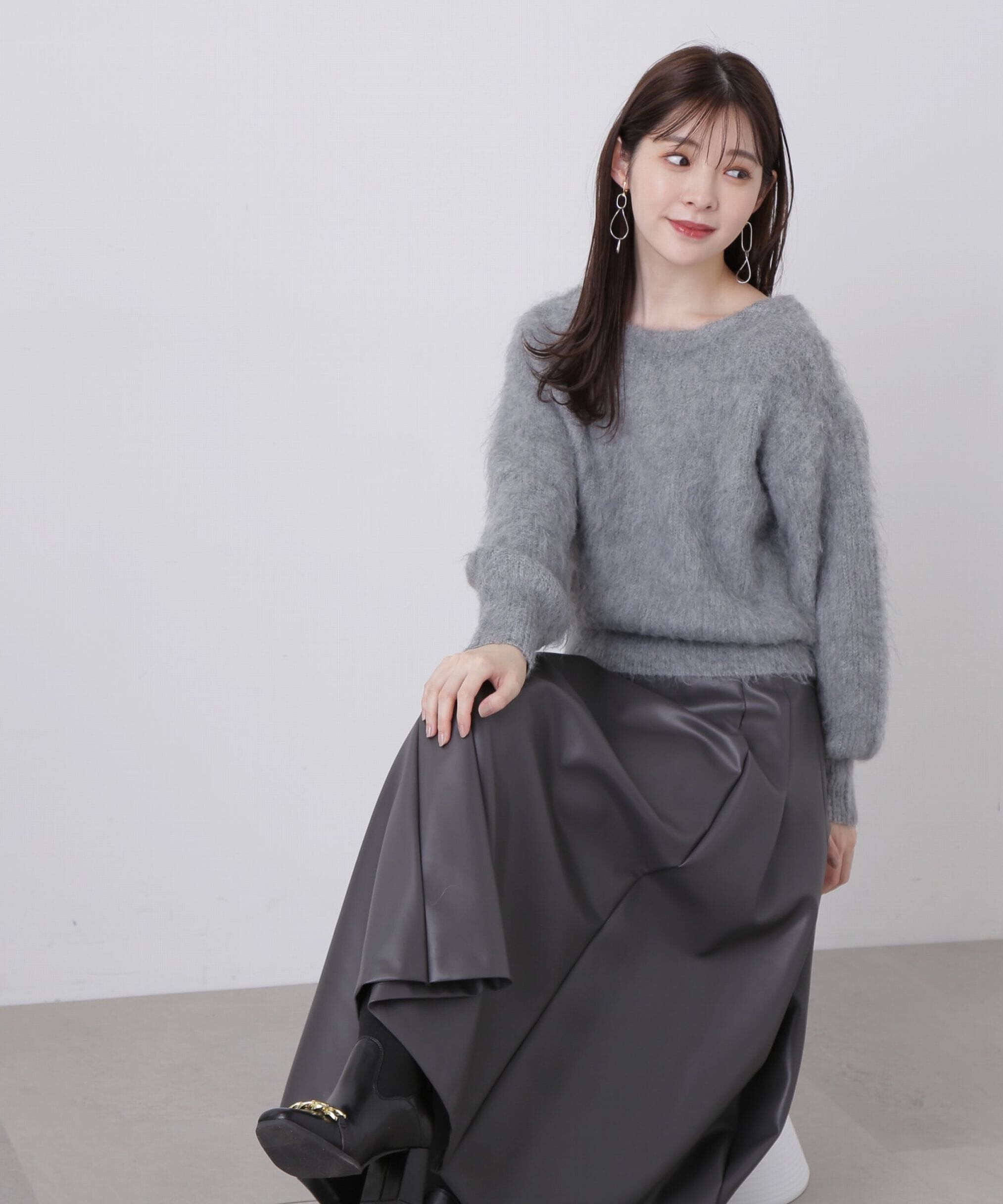 PROPORTION BODY DRESSING「フェイクレザーフレアスカート」|スカート|チャコール2