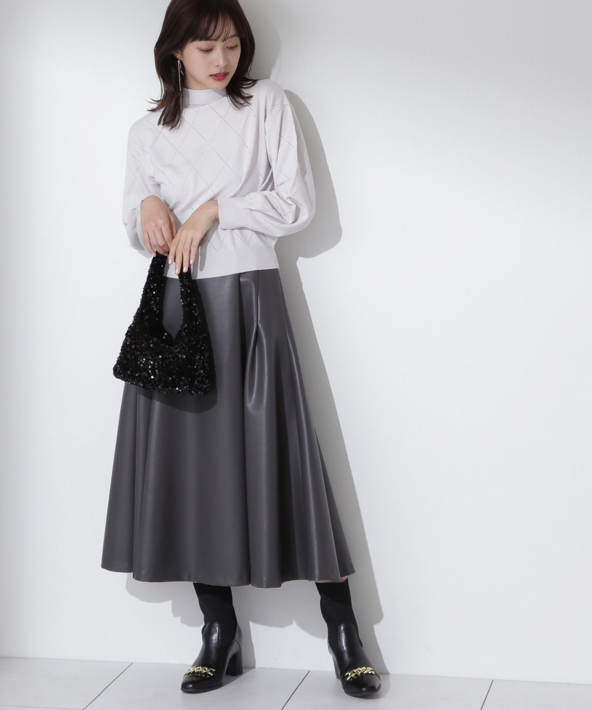 PROPORTION BODY DRESSING「フェイクレザーフレアスカート」|スカート|