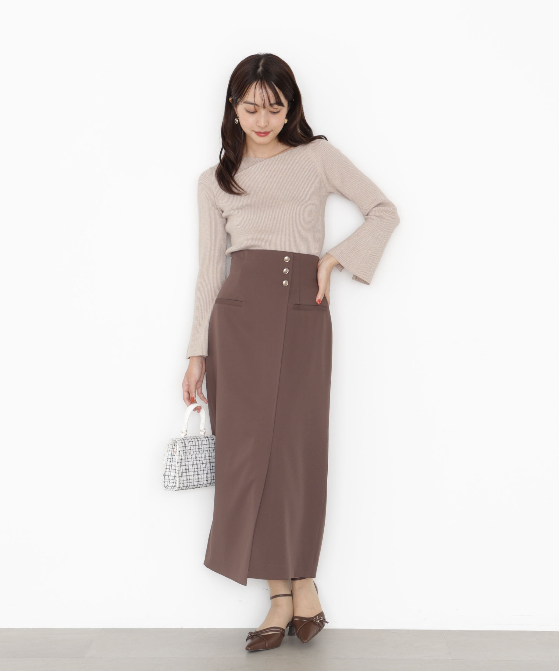 PROPORTION BODY DRESSING「アシメ釦ナロースカート 25AW」|スカート|