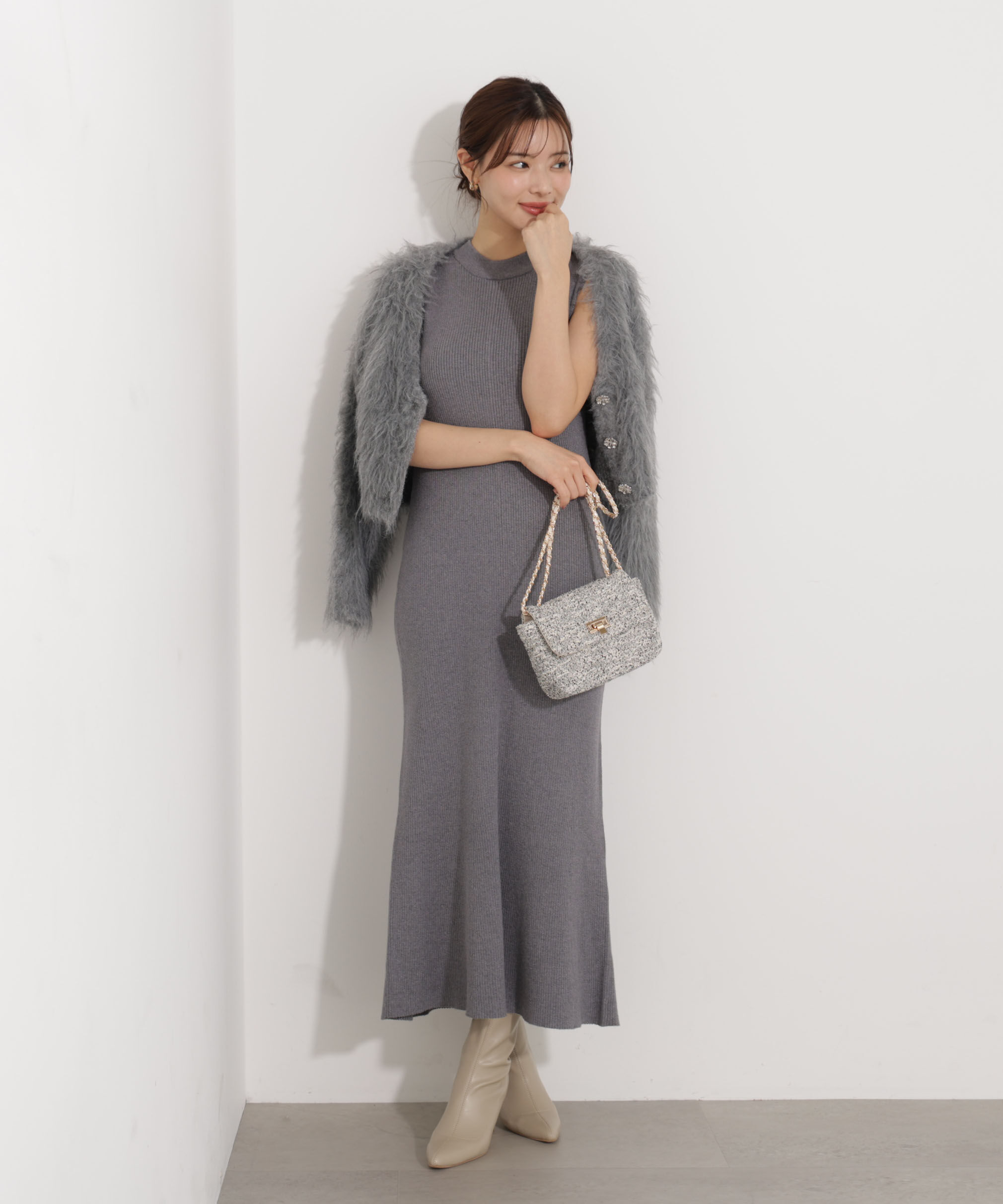 PROPORTION BODY DRESSING「シャギーカーデニットセットアップ 25AW」|ワンピース|
